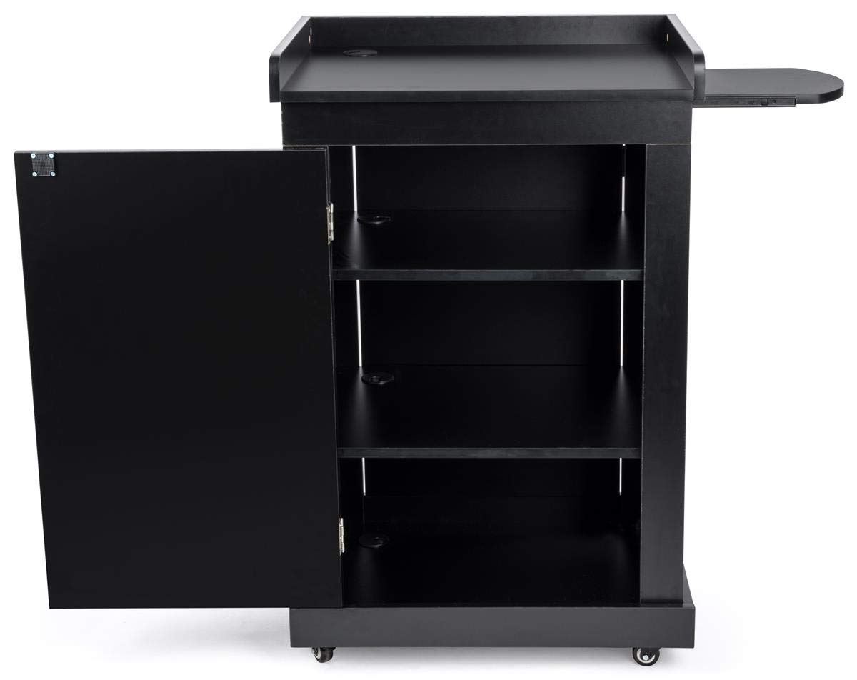 Displays2go Adjustable Rolling Podium with Shelf - Black Mobile Lectern for Presentations, Teaching & Public Speaking (OLILCTMMSBK) | Perfect for Classrooms, Conferences & Events