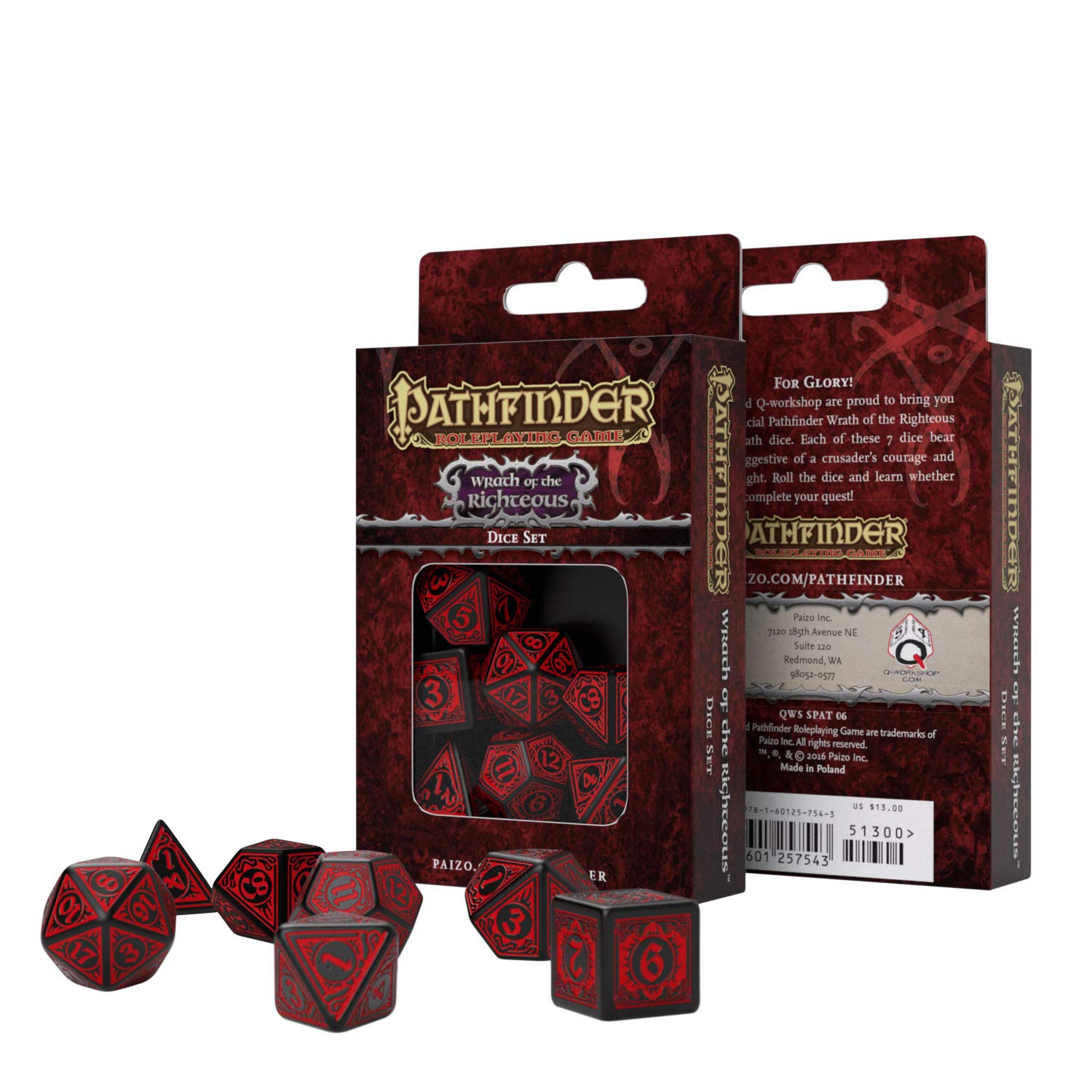 Pathfinder Wrath of the Righteous RPG Dice Set - 7-Piece Polyhedral Dice with Ornamental Design for Tabletop Gaming, D&D, and Roleplaying Adventures