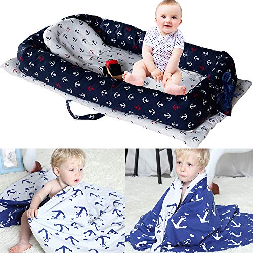 Brandream Nautical Anchor Baby Nest Bed - Portable Infant Bassinet for Co-Sleeping, Reversible Cotton Blanket & Newborn Sleeping Pod | Perfect for Nursery, Travel & Bedside Use