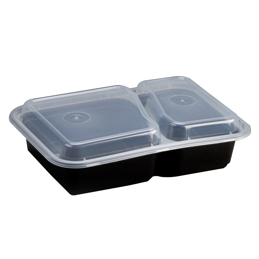 30 OZ Black Rectangular Versatainer Microwaveable Food Storage Containers with Two Compartments - BPA Free, Leak Proof for Meal Prep, Leftovers & Office Lunch by Newspring