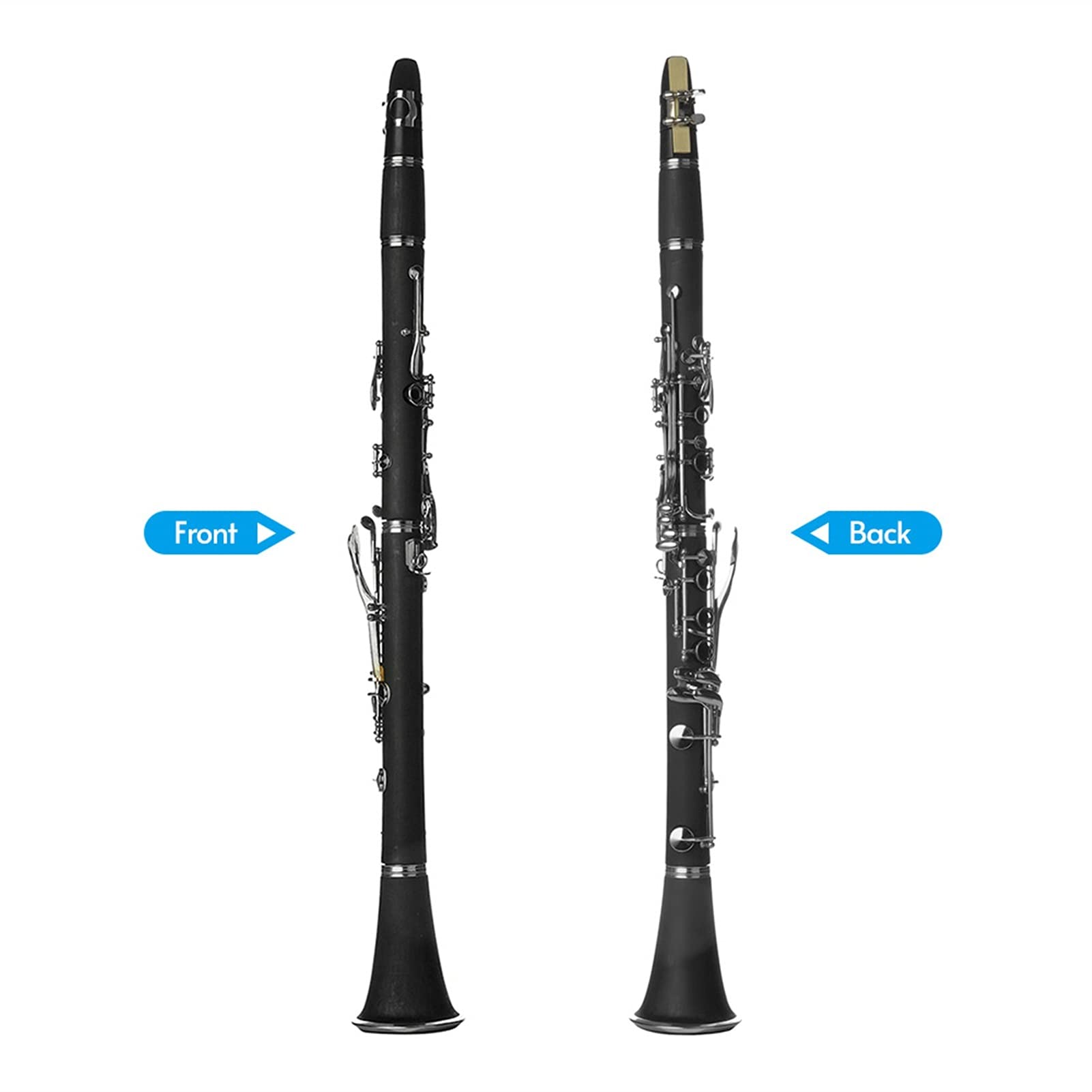 Professional Bb B Flat Clarinet for Students - Bakelite Body with Case, Reeds, Rubber Pads, Gloves, Strap & Cleaning Cloth - Perfect for School Bands, Beginners & Music Practice