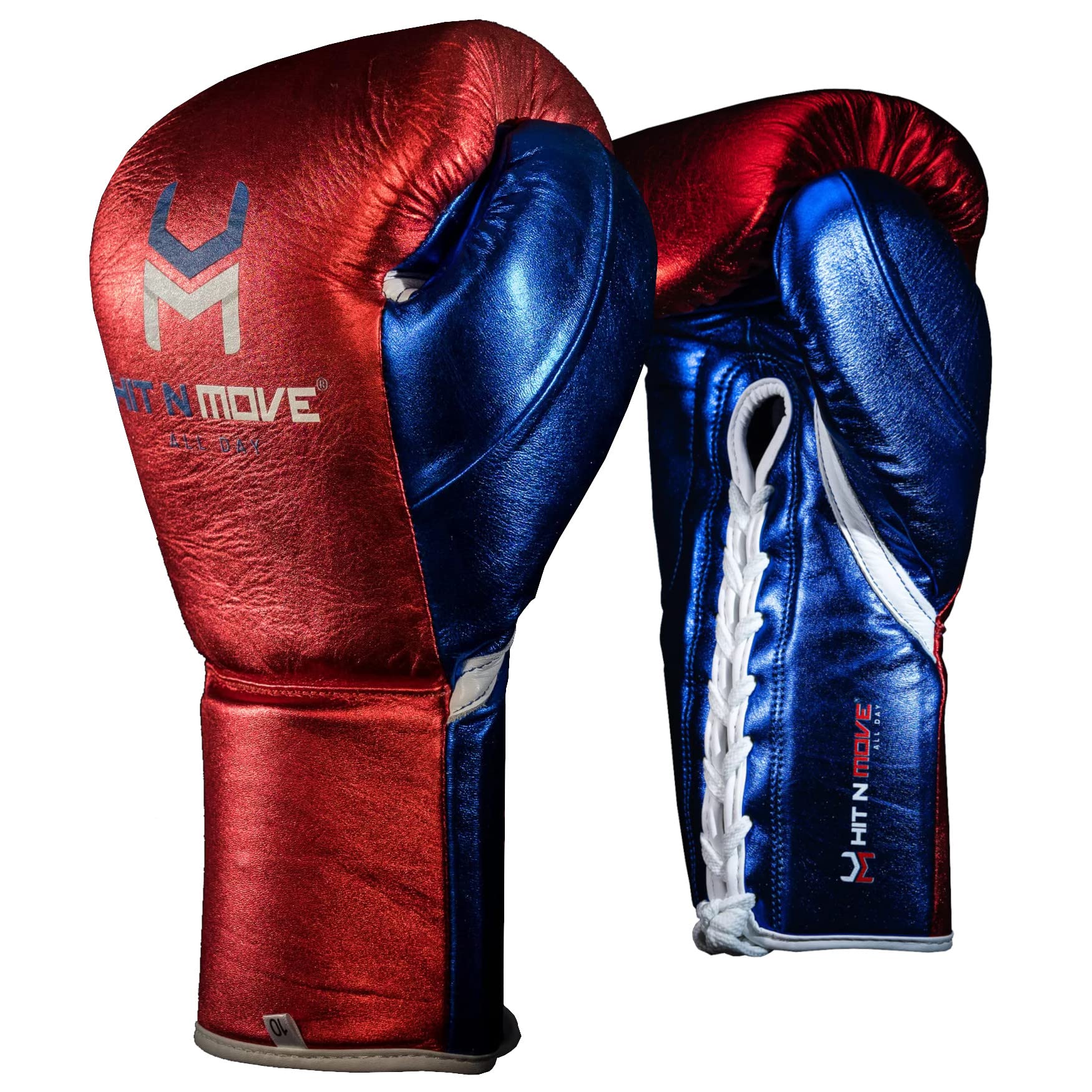 HIT N MOVE Pro Fight Mold Lace-Up Boxing Gloves for Training, Sparring & Competition - Premium Leather Boxing Equipment for Men & Women