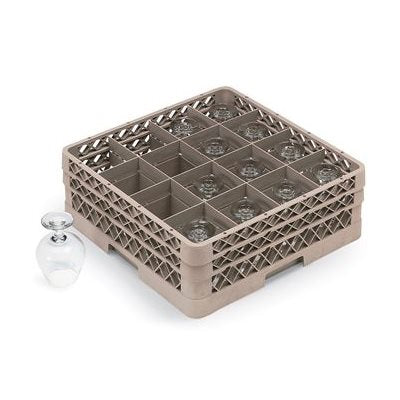 Vollrath 16-Compartment Glass Rack with 4 Extenders - Beige Commercial Kitchen Storage Organizer for Bars, Restaurants, and Catering Services
