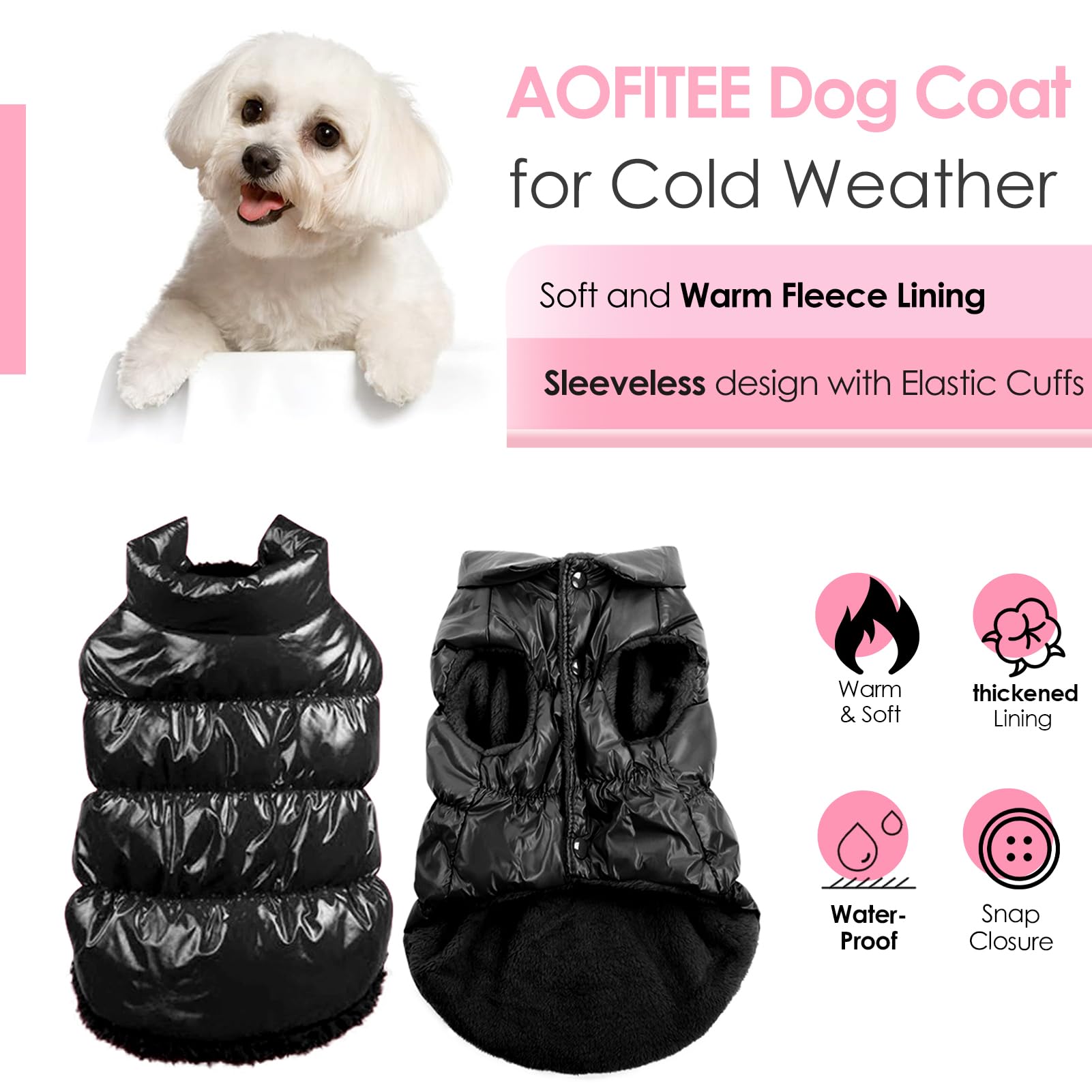 **AOFITEE Waterproof Dog Jacket - Fleece-Lined Winter Coat for Small & Medium Dogs, Warm Puffer Snowsuit Vest for Cold Weather (Black, 2XL) - Ideal for Outdoor Walks, Snow Play & Winter Adventures**