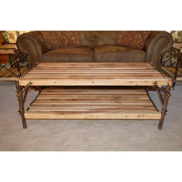 Solid Hickory Wood Coffee Table with Storage Shelf - Rustic Farmhouse Living Room Furniture for Home Decor & Entertainment Areas