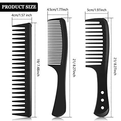 Professional Wide Tooth Detangling Comb Set for Hair Stylists - Unisex Black Styling Comb (3-Pack) - Perfect for Salons, Home Use & Travel Hair Care