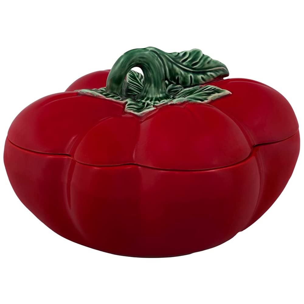 Bordallo Pinheiro Tomato Box Tureen 4.75 Quart Ceramic Serving Bowl - Handcrafted Portuguese Pottery with Vibrant Tomato Design - Perfect for Soups, Stews & Rustic Table Decor