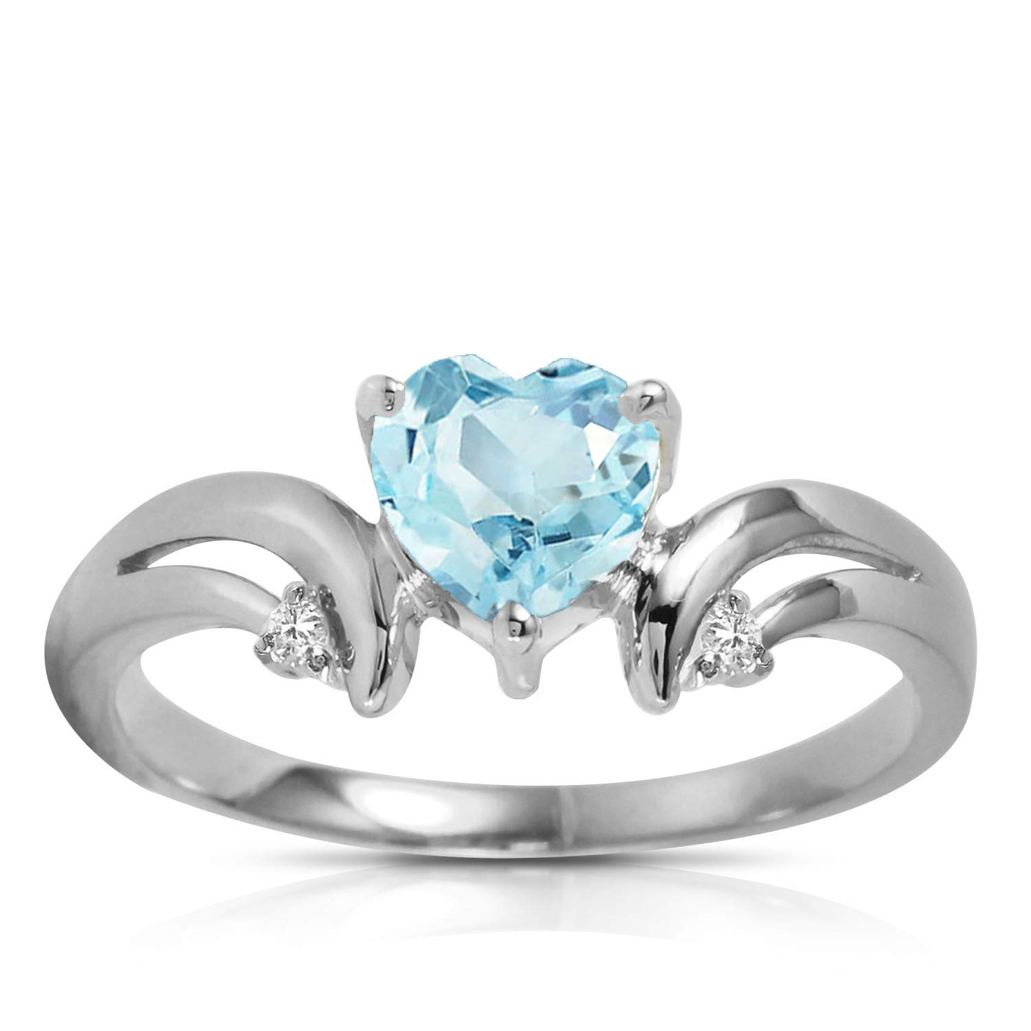 14K White Gold Diamond & Aquamarine Ring for Women - Elegant Galaxy Gold GG Jewelry for Engagement, Anniversary & Special Occasions