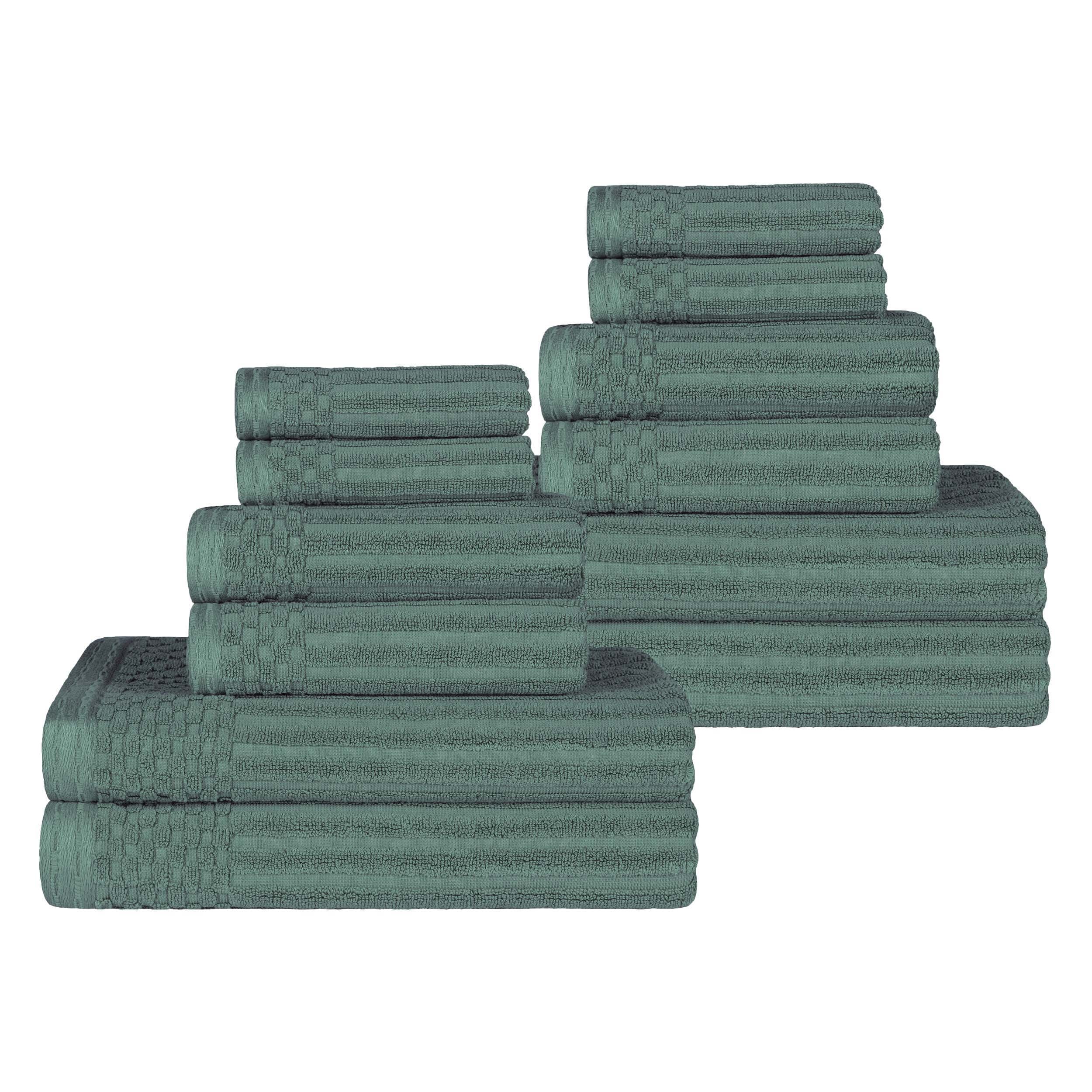 Premium 12-Piece Ribbed Cotton Towel Set - Soft, Absorbent & Medium Weight - Perfect for Bathroom, Spa & Guest Use