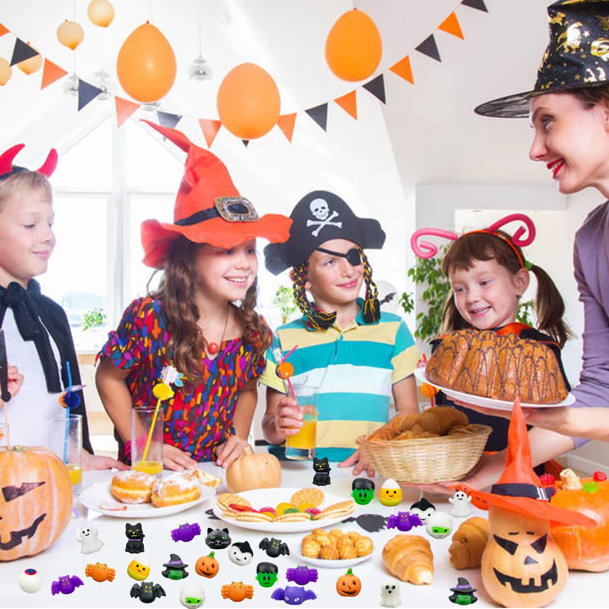 Jofan 36 PCS Mochi Squishy Toys for Kids - Halloween Party Favors & Treat Bags for Stress Relief