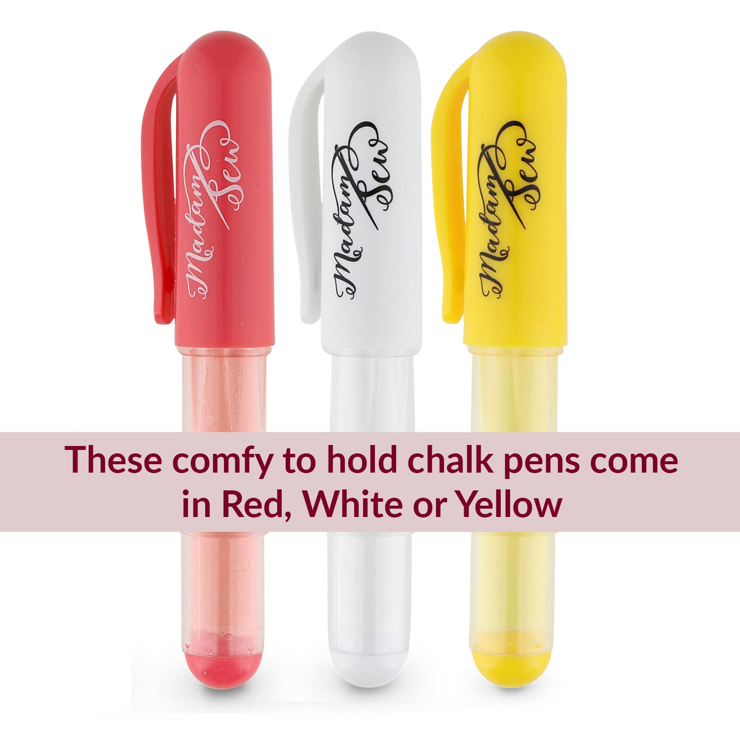 Madam Sew Fabric Chalk Markers for Sewing & Quilting | Refillable Tailor's Chalk with Dosing Wheel | Perfect for Marking Cotton, Knit & Suede Fabric | Ideal for DIY Sewing Projects, Dressmaking & Quilting Patterns [Red]