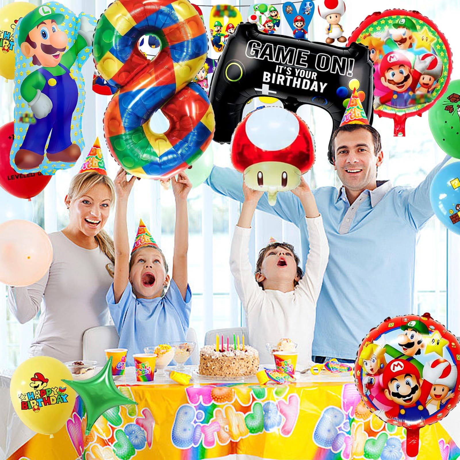 Super Mario 26-Piece Birthday Party Decorations Kit - 8th Birthday Balloon Set for Boys & Girls - Aluminum Foil Balloons, Banner & Party Supplies - Perfect for Kids' Birthday Parties, Themed Events & Mario-Themed Celebrations