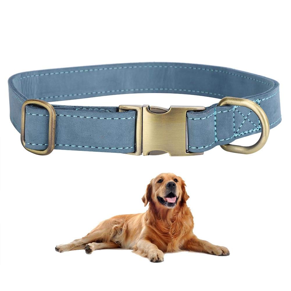 Premium Adjustable Leather Dog Collar with Metal Buckle - Soft Comfortable Pet Collar for Small & Medium Dogs - Navy Blue - Perfect for Daily Walks, Training & Outdoor Adventures