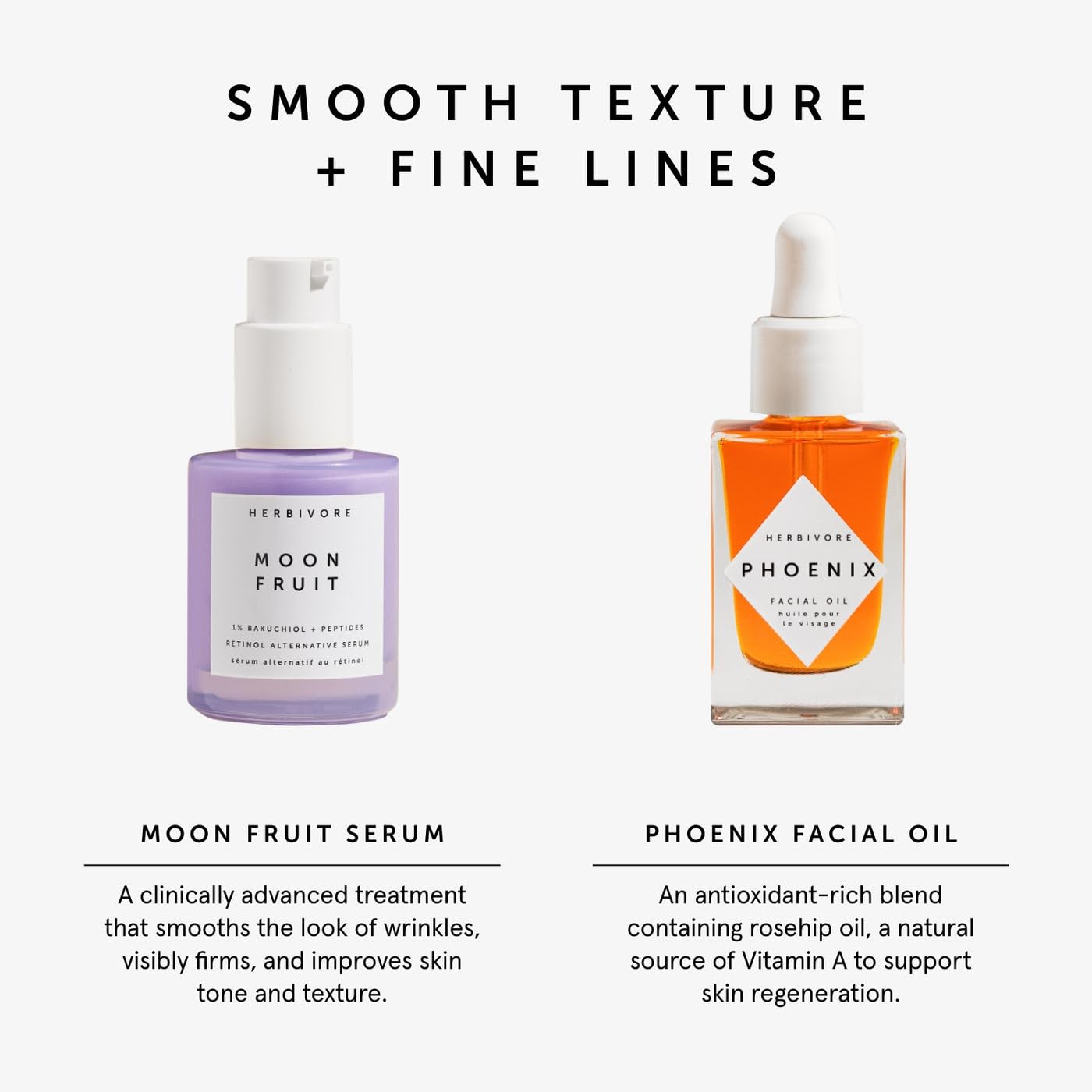 HERBIVORE Wrinkle-Fighting Skincare Set – MOON FRUIT 1% Bakuchiol & Peptides Serum + PHOENIX Rosehip Anti-Aging Face Oil – Vegan, Cruelty-Free Plant-Based Formula for Smoother, Youthful Skin | Perfect for Night Routine & Dry Skin Care