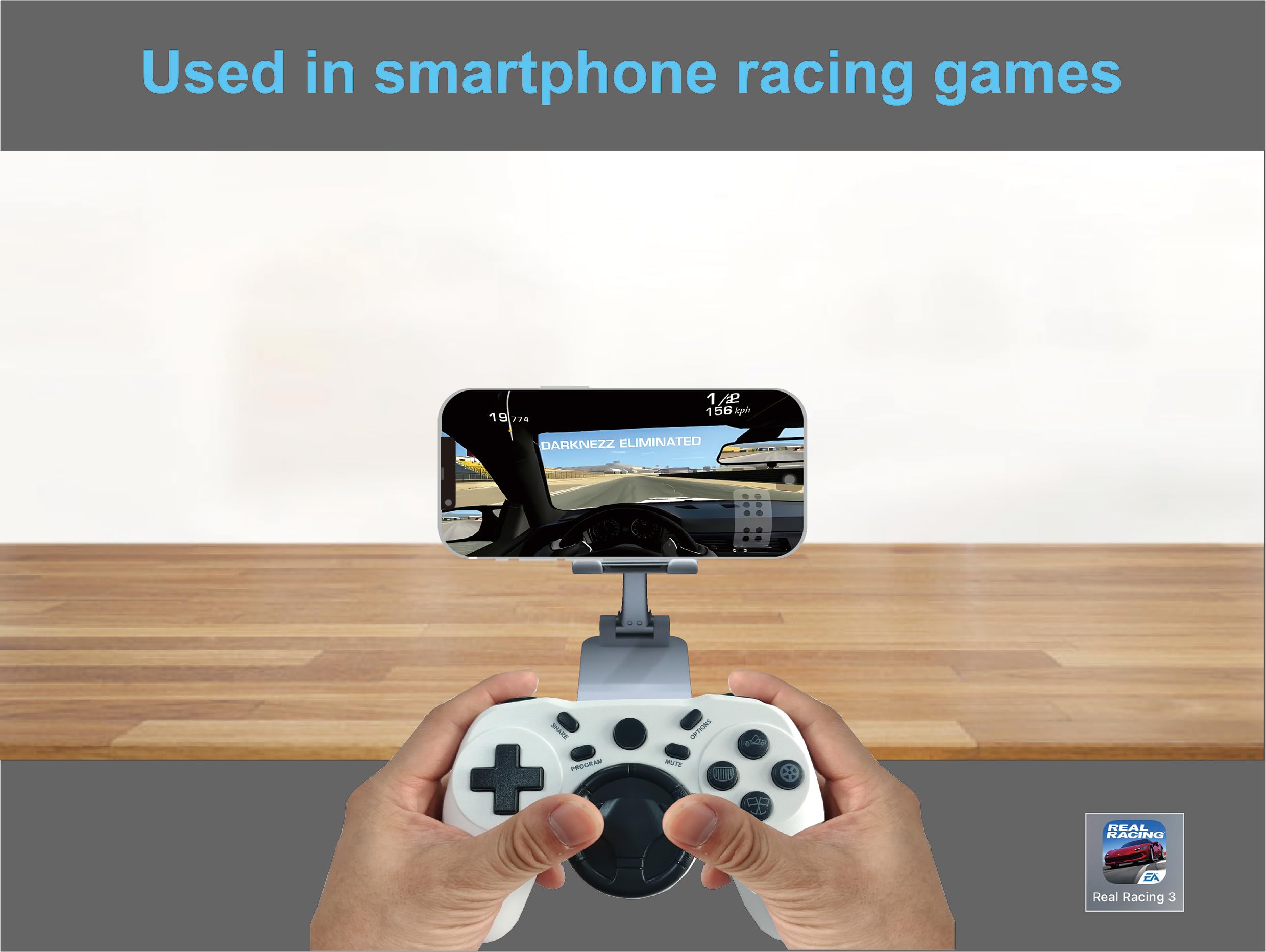 Wireless Racing Wheel for PS4, PS4 Slim & PS4 Pro - Compatible with Steam, Android, iOS & Mac - 2 Remappable Buttons (White) | Perfect for Racing Games, Simulation Driving & Gaming Enthusiasts
