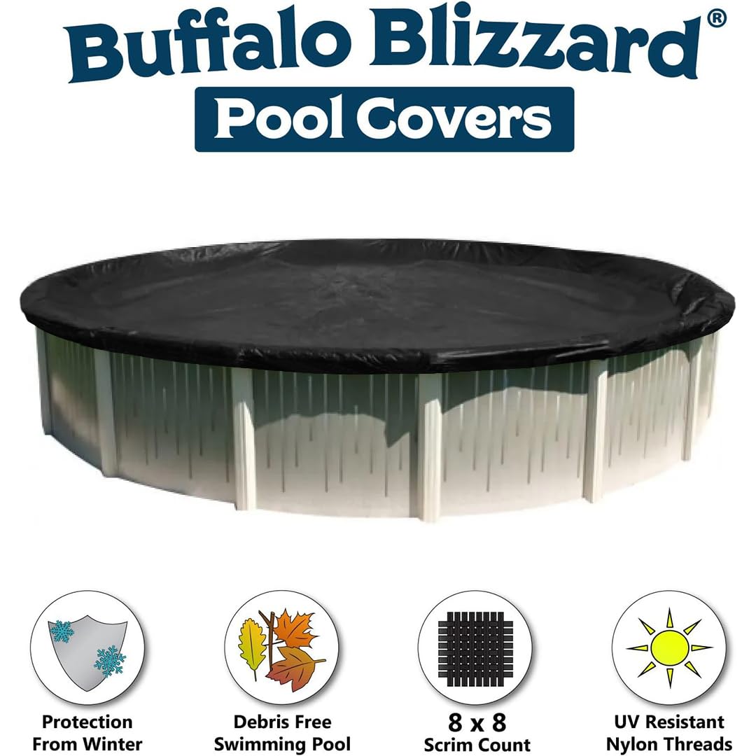 Buffalo Blizzard 33 ft Round Above Ground Pool Cover - Heavy Duty Winter Protection | Blue/Black Reversible Cold & UV Resistant | Shields from Debris & Harsh Weather | Perfect for Winterizing Inground & Above Ground Pools