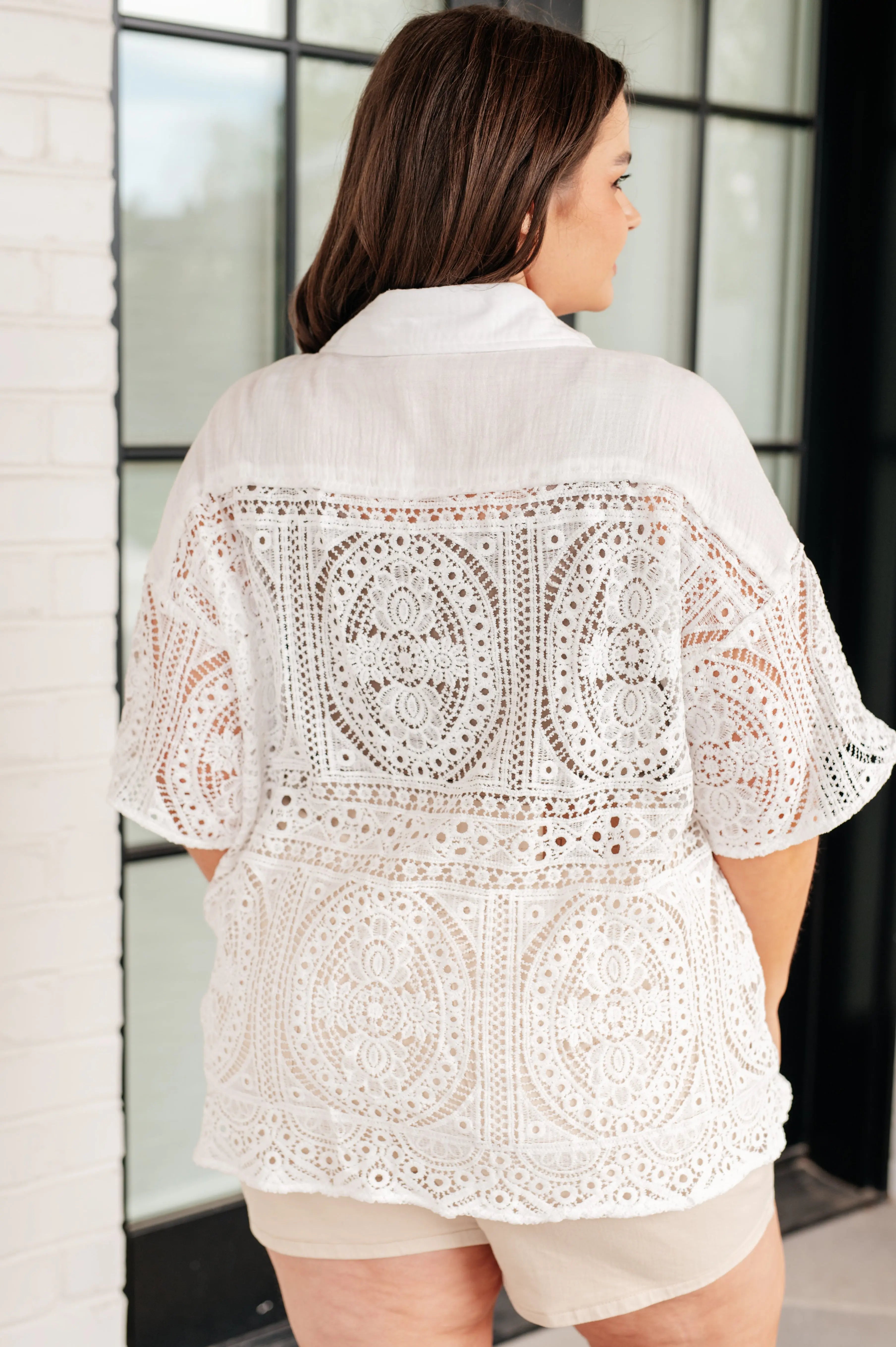 Elegant Lace Button Down Shirt for Women - Boho Chic Blouse with Floral Embroidery | Perfect for Casual Outings, Date Nights & Office Wear