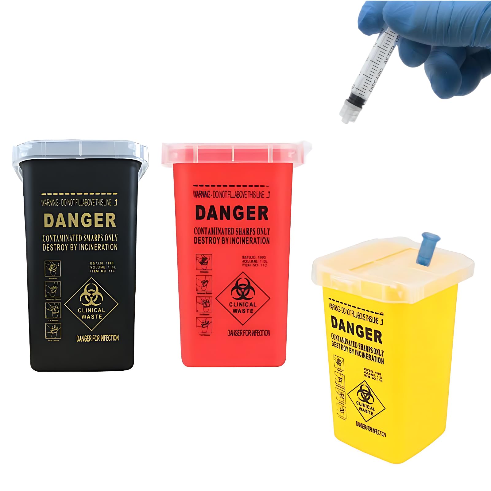 3 Pack 1 Quart Sharp Containers - Biohazard Needle Disposal Containers with Secure Flip Top Lids | Portable Syringe Waste Containers for Safe Medical & Tattoo Needle Disposal | Ideal for Home, Office, Clinic & Tattoo Studio Use