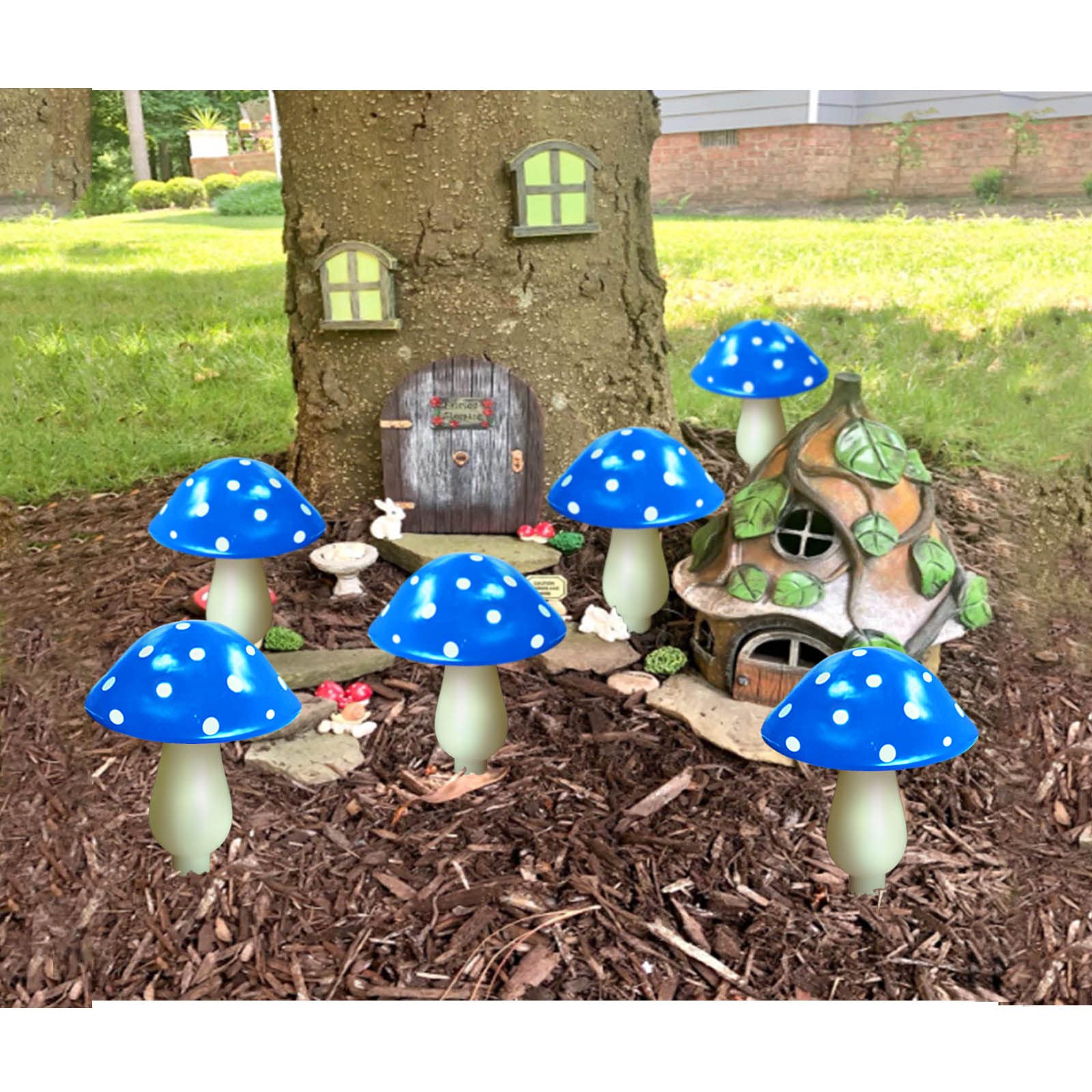 6-Pack Blue Solar Garden Lights - Waterproof Solar Powered Mushroom Stake Lights for Outdoor Yard, Lawn, Deck & Fence Decor - Perfect for Backyard Landscaping, Christmas & Halloween Decorations - Ideal for Pathway Lighting, Garden Accents & Seasonal Celebrations