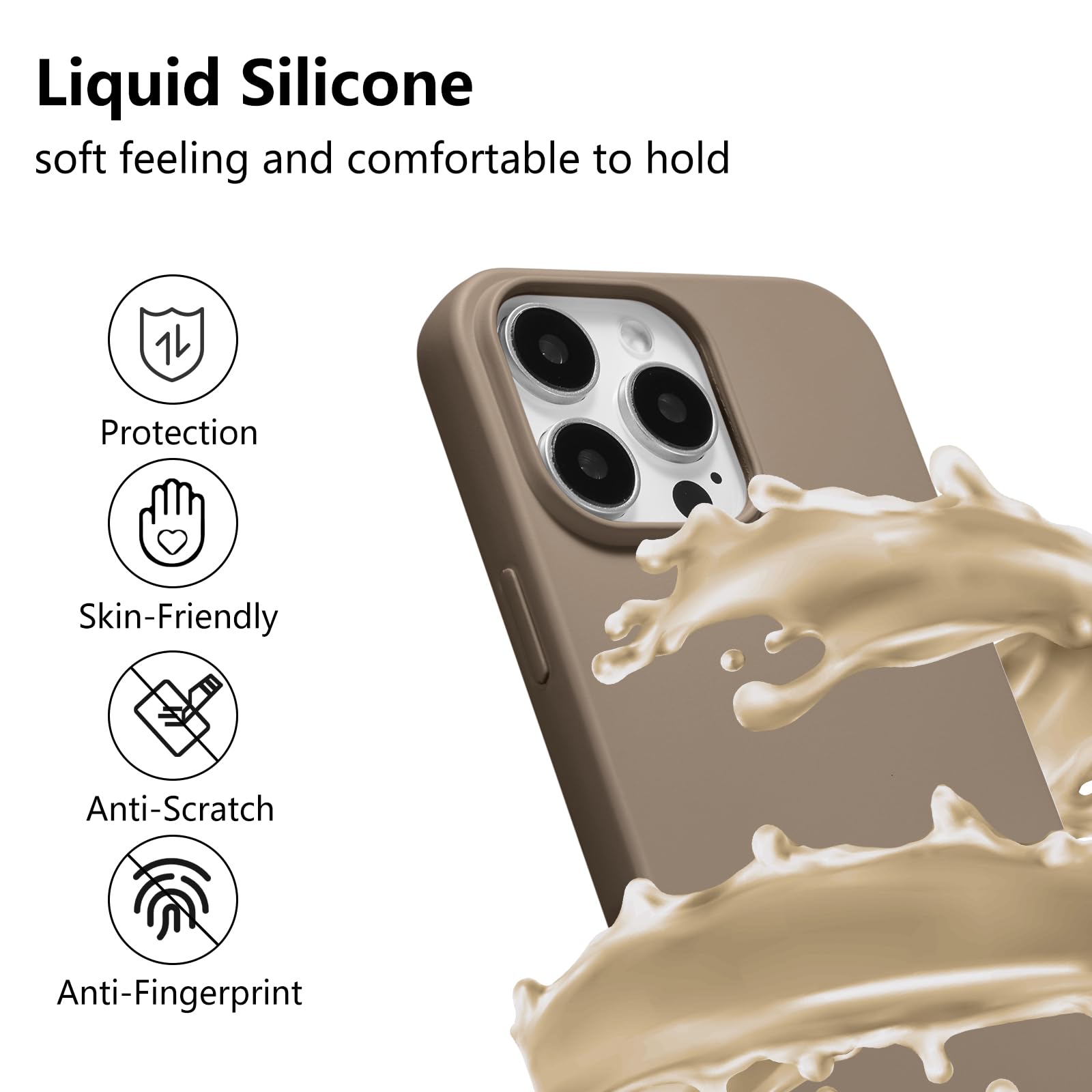 ZTOFERA Liquid Silicone Soft Case for iPhone 15 Pro Max (6.7 inch) with Adjustable Crossbody Lanyard Strap - Brown | Durable Protective Phone Cover for Daily Use, Travel & Outdoor Activities