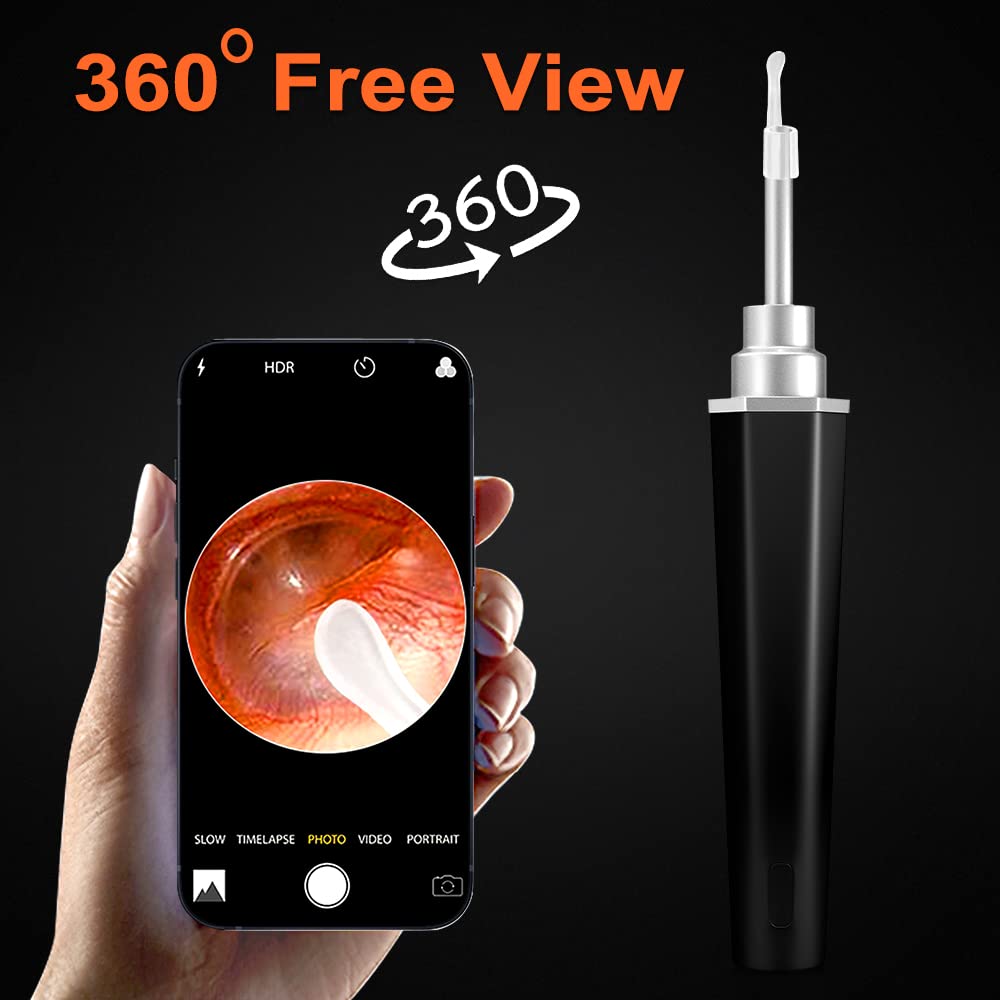**1080P Ear Wax Removal Tool with Camera - Ear Cleaner Kit for iOS & Android, 8-Piece Set (Black) - Safe & Hygienic Ear Cleaning for Home & Travel**