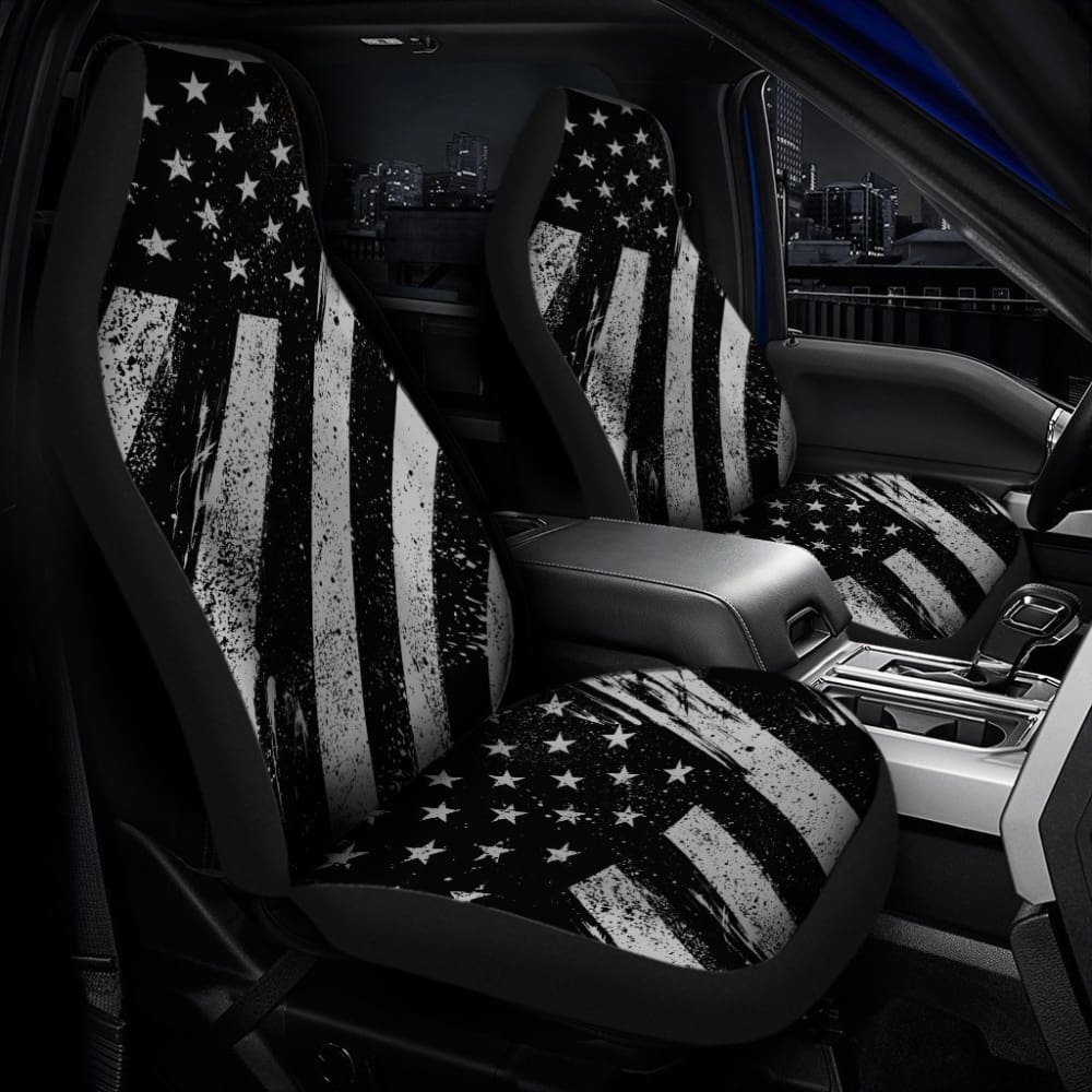 Premium Black and White American Flag Car Seat Covers - Universal Fit for Cars, Trucks & SUVs - Durable Neoprene Protection for Road Trips and Daily Commutes