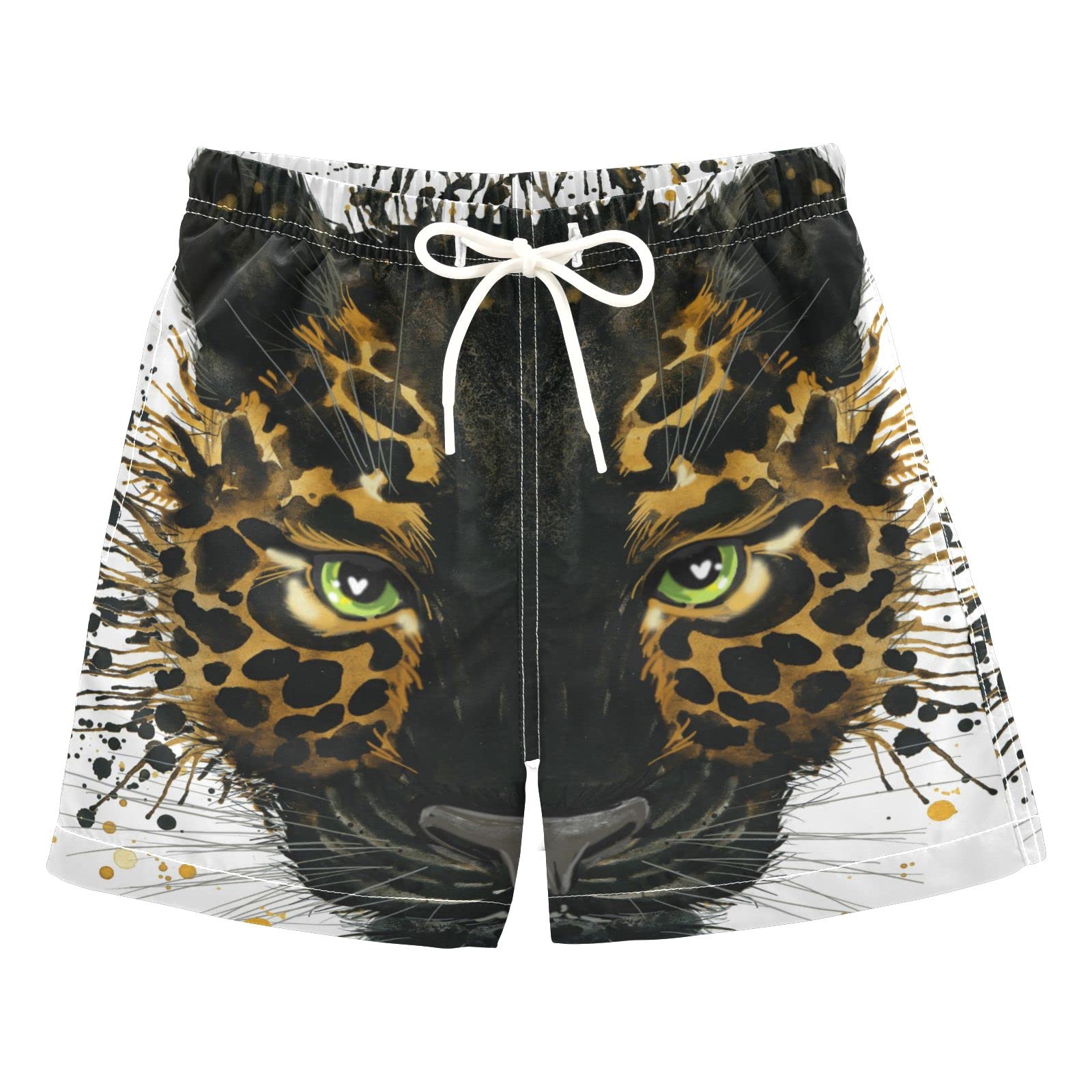 AMICHIC Boys Watercolor Black Jaguar Swim Trunks - Quick Dry Board Shorts for Beach, Surf & Pool - Hawaii Vacation Swimwear Essentials for Summer Water Activities