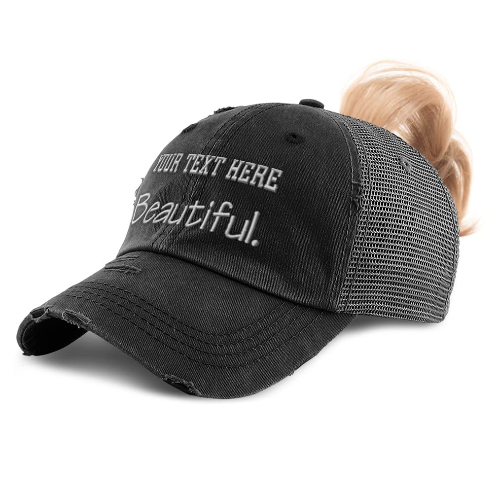 Custom Women's Ponytail Baseball Cap - Distressed Cotton Trucker Hat with Human Values Design - Perfect for Outdoor Activities, Sports & Casual Wear