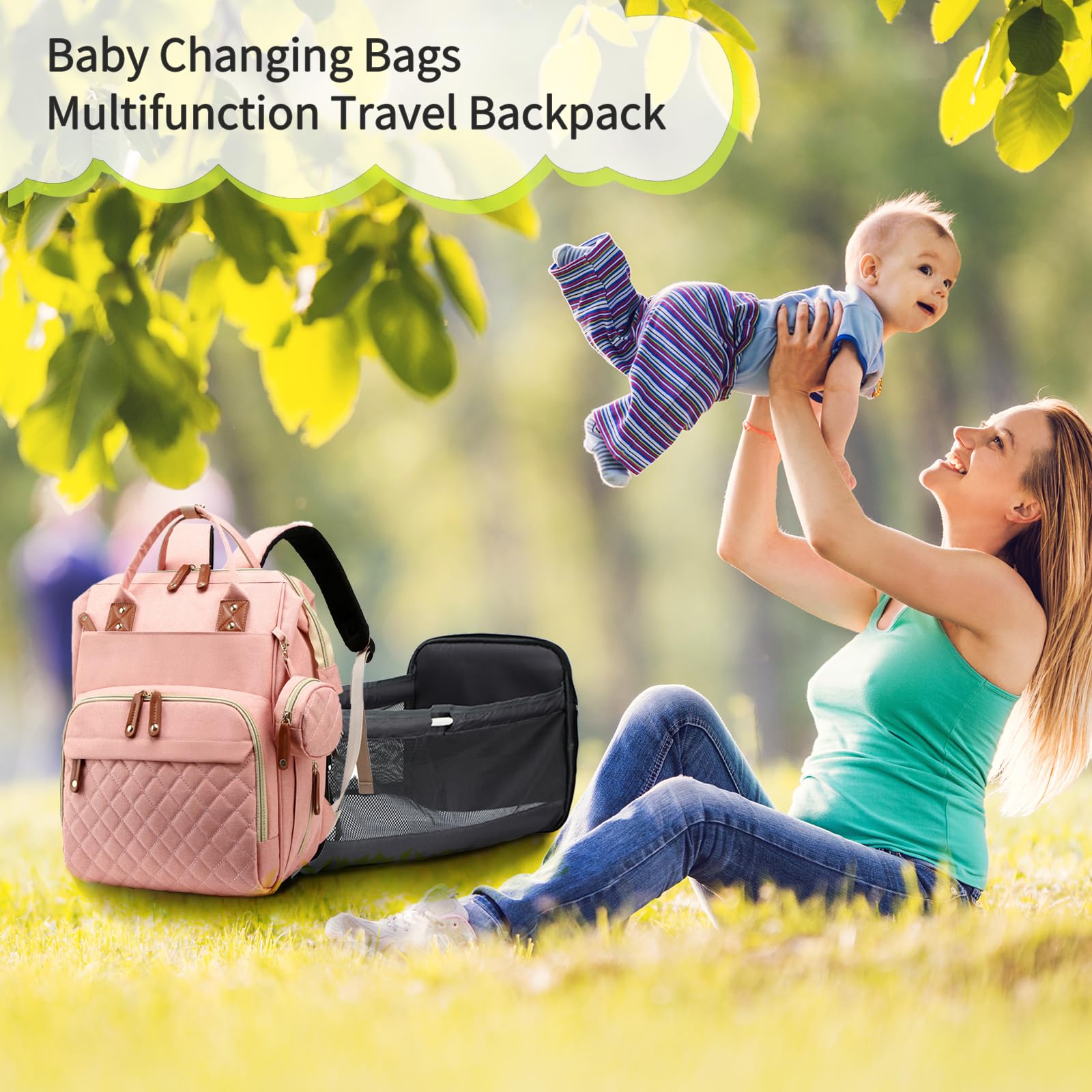 **Waterproof 3-in-1 Diaper Backpack with Foldable Changing Pad – Large Travel Diaper Bag for Baby Boys & Girls (Peach Pink) – Perfect for Daycare, Travel & On-the-Go Parents**