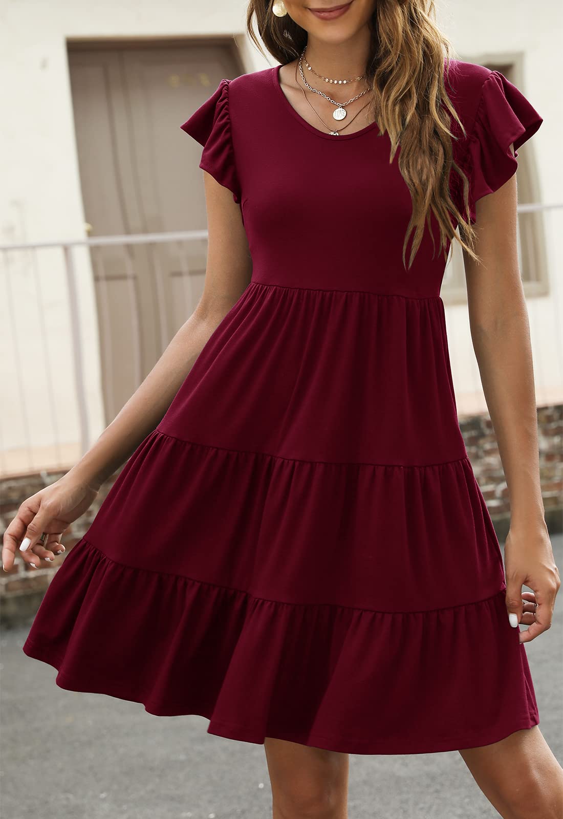 Lyrur Women's Sundress - Cute Ruffle Sleeve Mini Tiered Babydoll Dress for Wedding Guest, Casual Beach & Summer Wear | Black Flowy Dress for Vacation, Party & Outdoor Activities