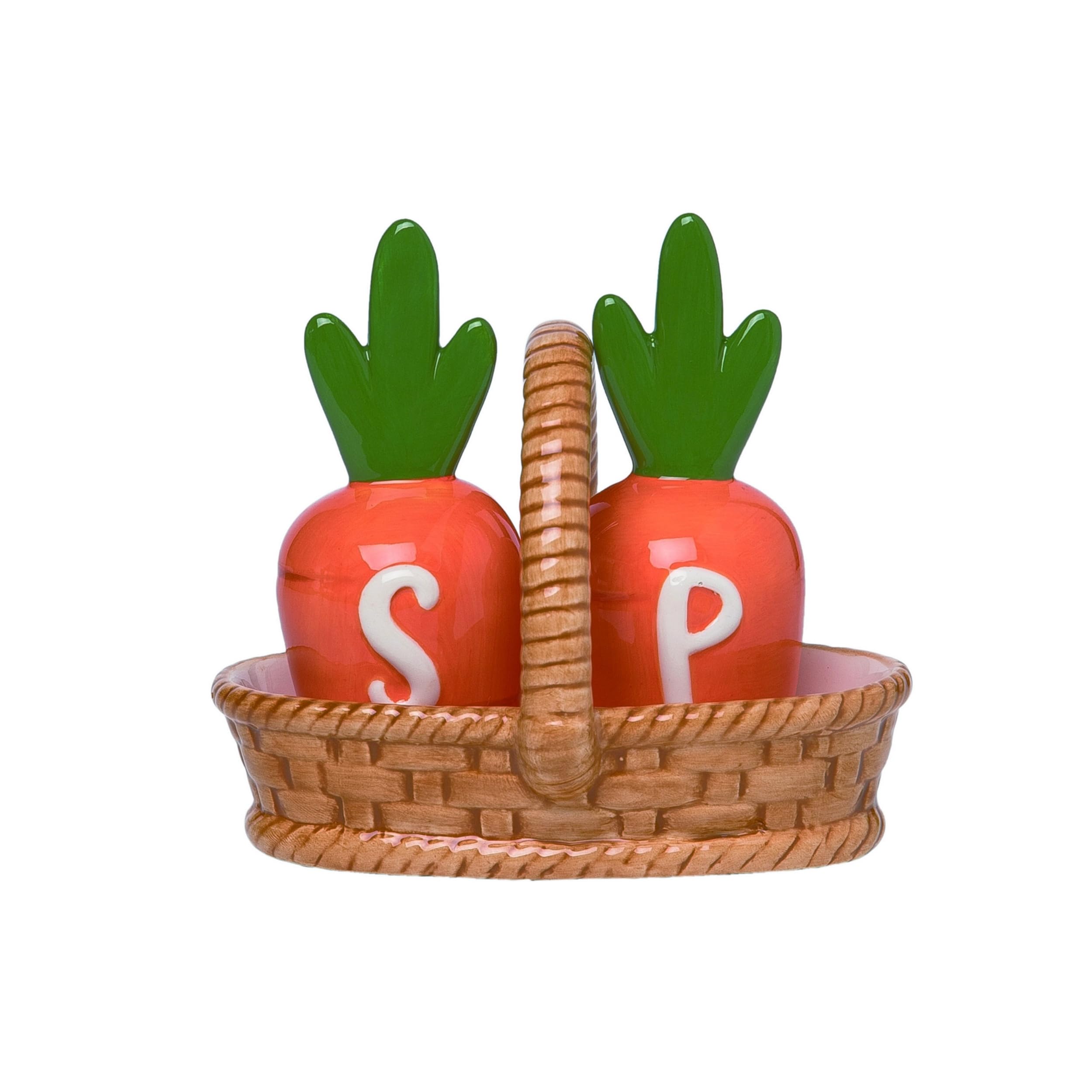 Premium Dolomite Carrot-Shaped Salt and Pepper Shakers Set with Woven Basket - Perfect for Kitchen, Dining Table Decor, and Housewarming Gifts
