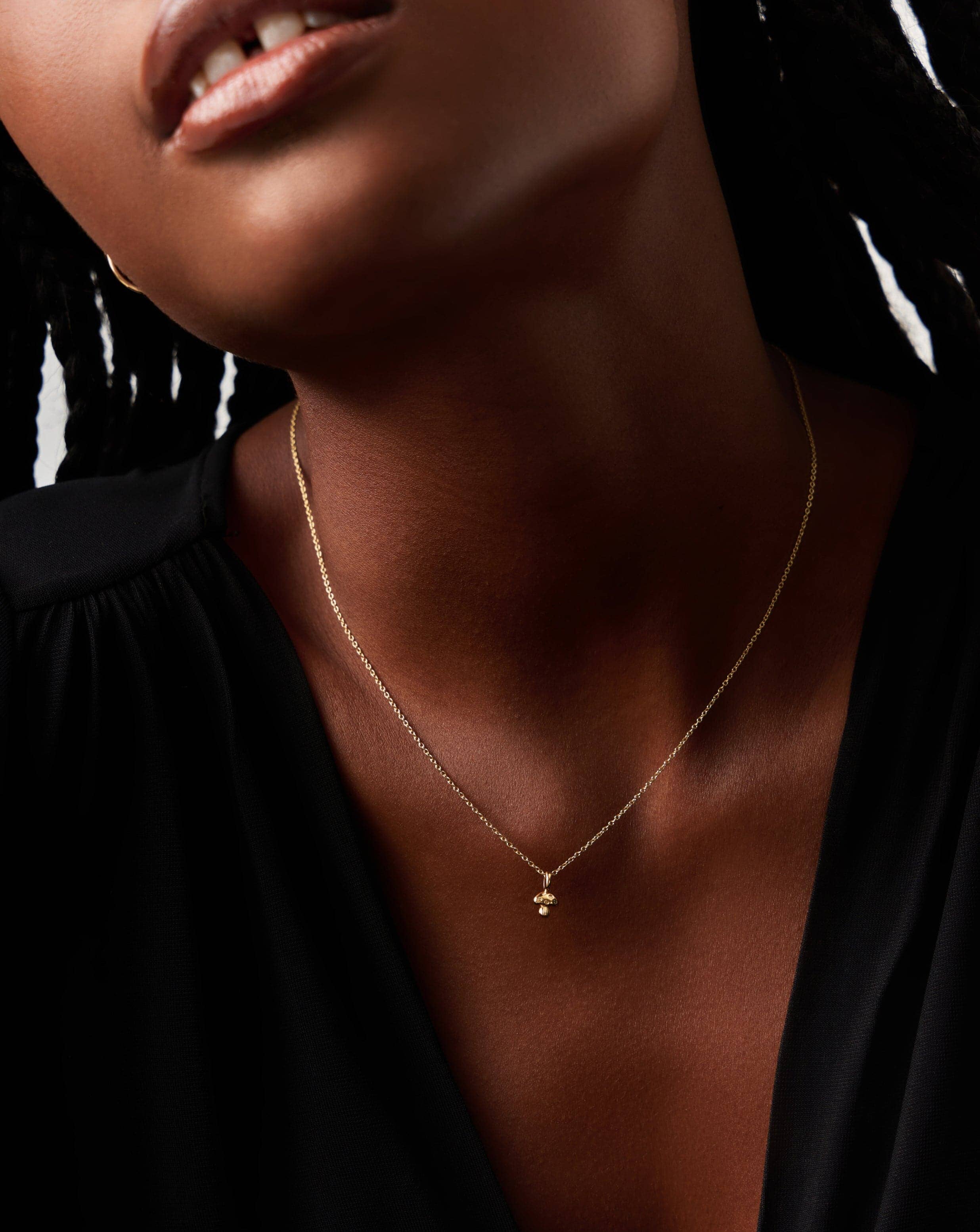 14K Solid Gold Diamond Mushroom Mini Pendant Necklace | Dainty Gold Jewelry for Women | Perfect Gift for Birthday, Anniversary & Everyday Wear