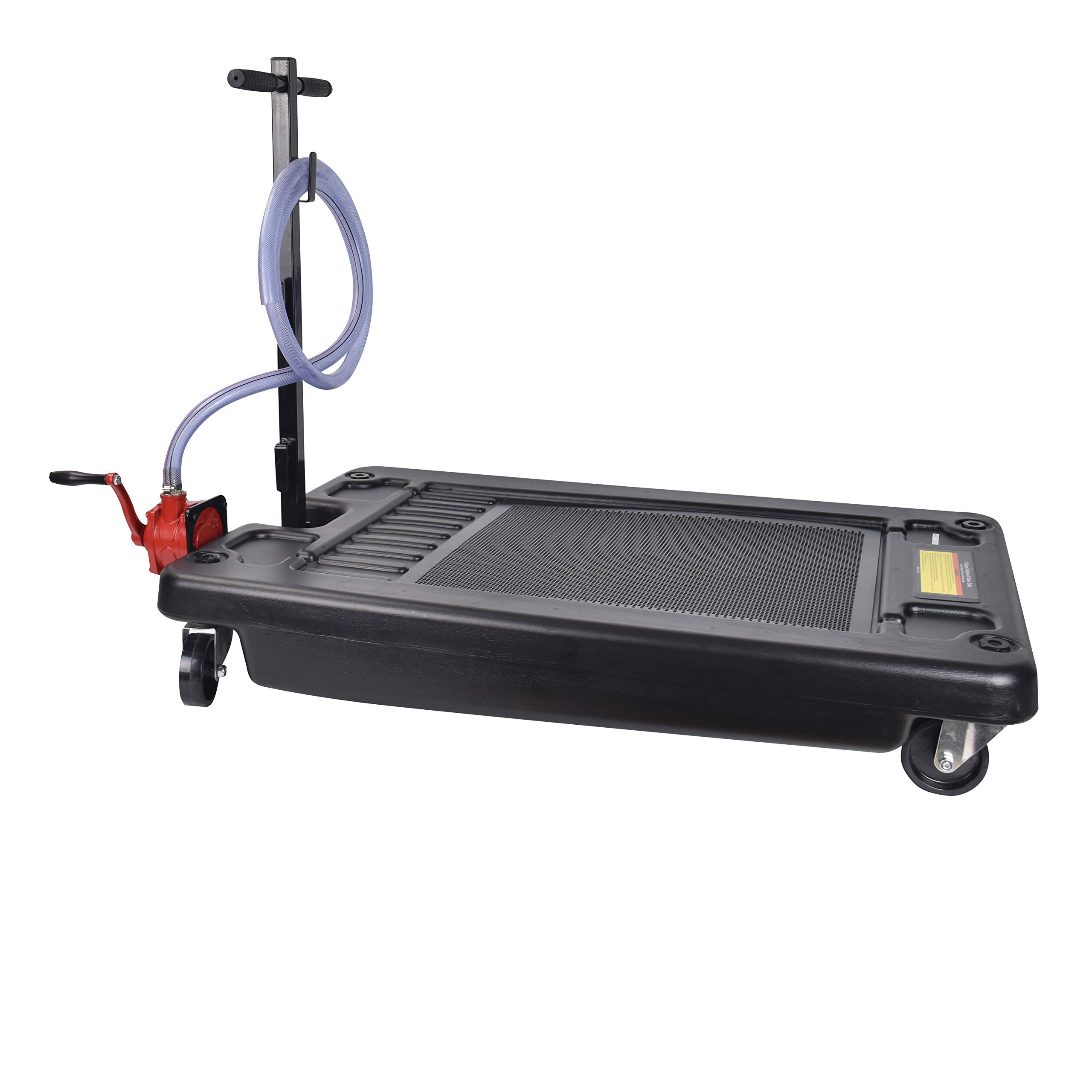 ET047T 17 Gallon Low Profile Oil Drain Pan Caddy - Portable Waste Oil Change Pan for Trucks & Cars with 8ft Evacuation Hose - Ideal for Garage, Auto Shop & DIY Oil Changes