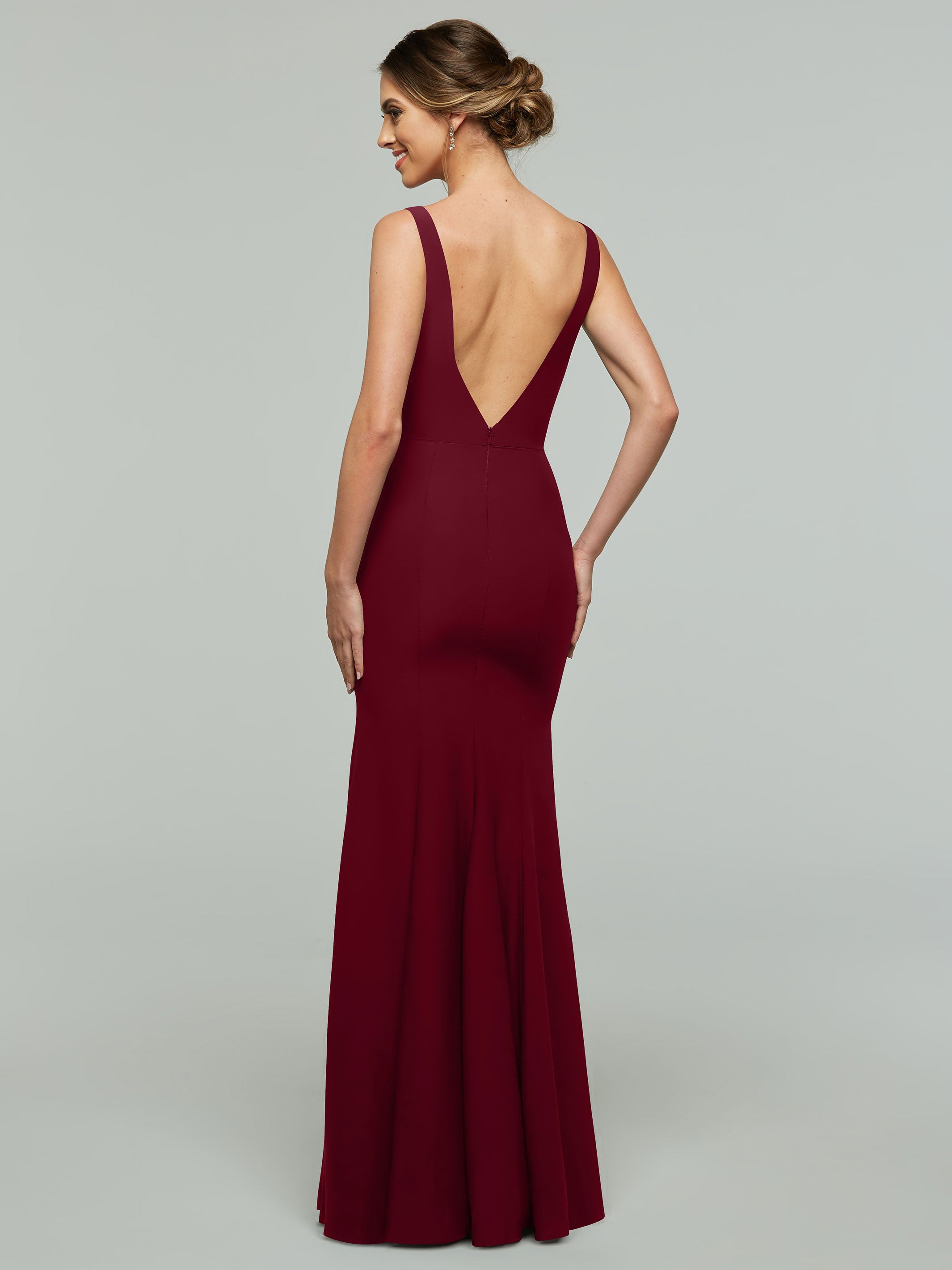 83010 Mermaid Stretch Chiffon Bridesmaid Dress with Plunging Neckline - Elegant Formal Gown for Weddings, Prom & Special Occasions