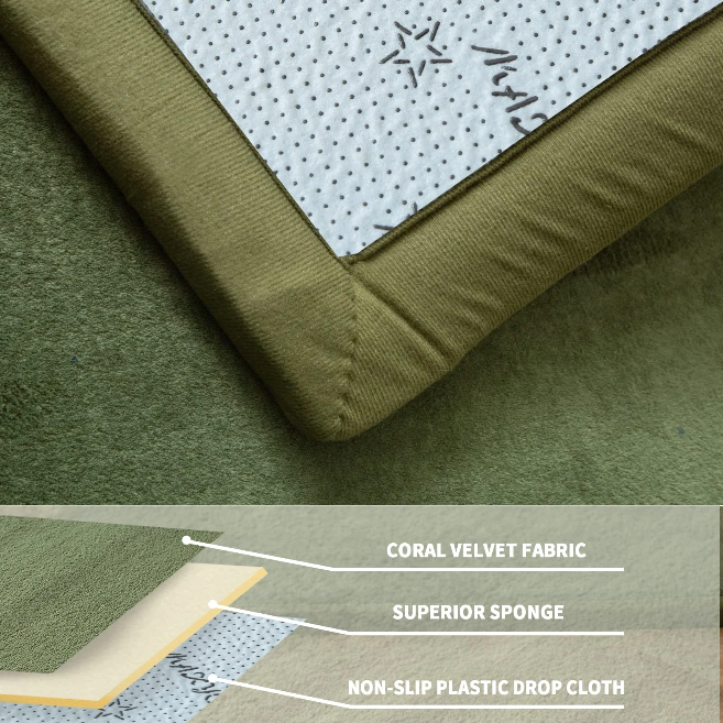 MAXYOYO Baby Play Mat - Soft Coral Velvet Thick Japanese Foam Rug with Non-Slip Backing, Olive Green - Perfect for Nursery, Playroom & Toddler Safe Flooring
