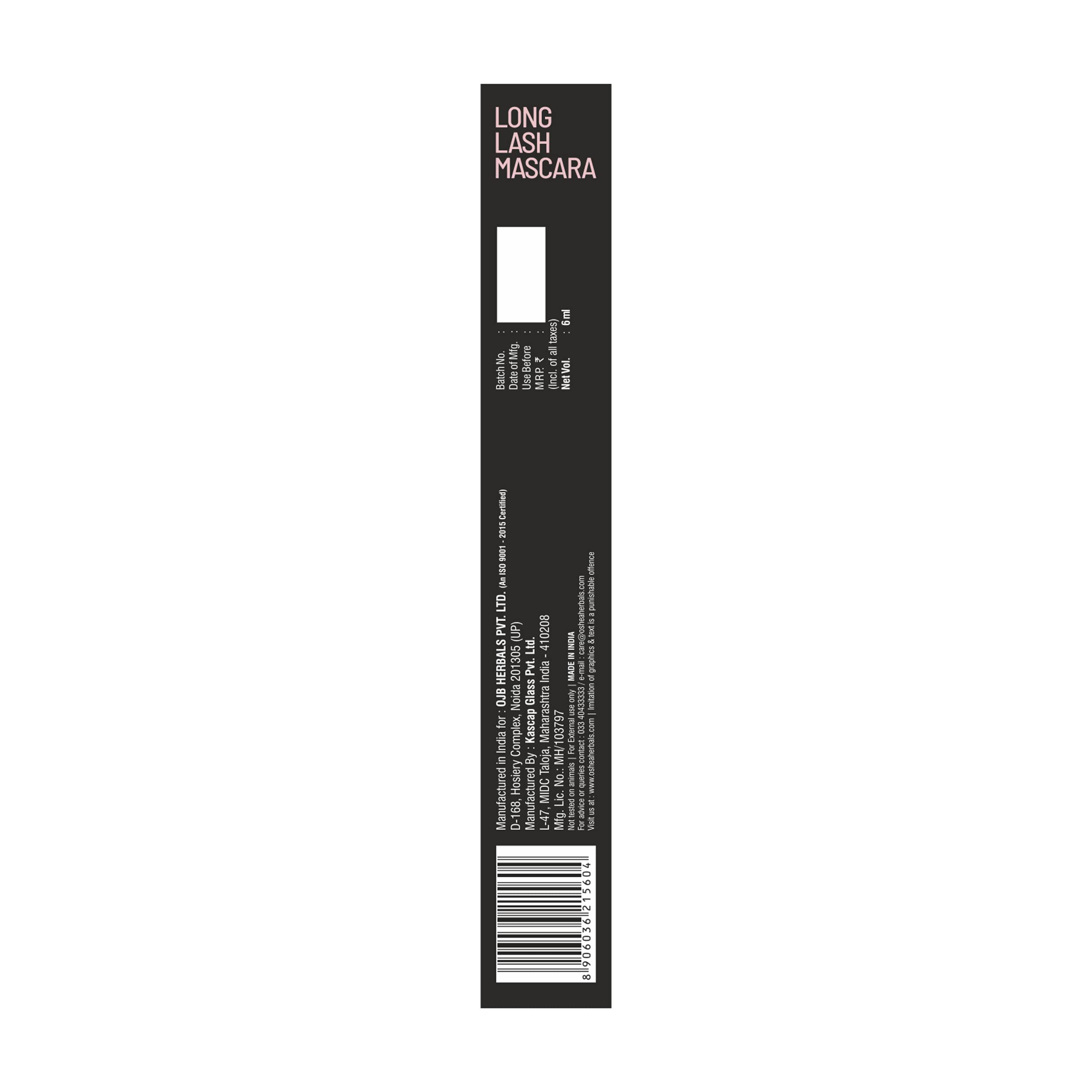 Oshea Colors Mesmeric Long Lash Mascara - Waterproof Volumizing Mascara for Dramatic Lashes | Paraben-Free, Highly Pigmented Black Formula (6ml) | Perfect for Everyday Wear, Date Night & Special Occasions