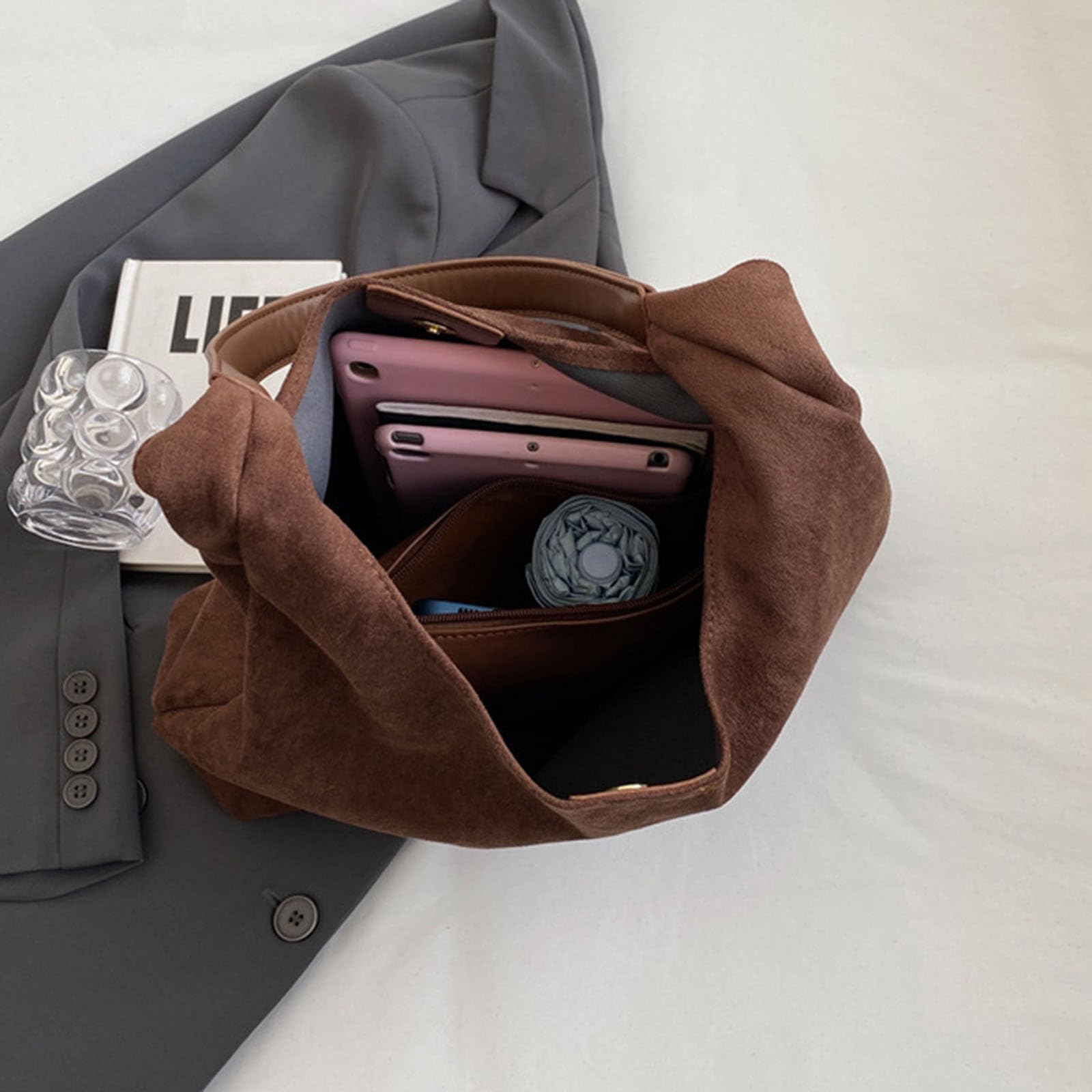 Stylish Brown Suede Hobo Bag for Women - Genuine Leather Slouchy Shoulder Handbag & Tote - Perfect for Work, Travel & Everyday Use