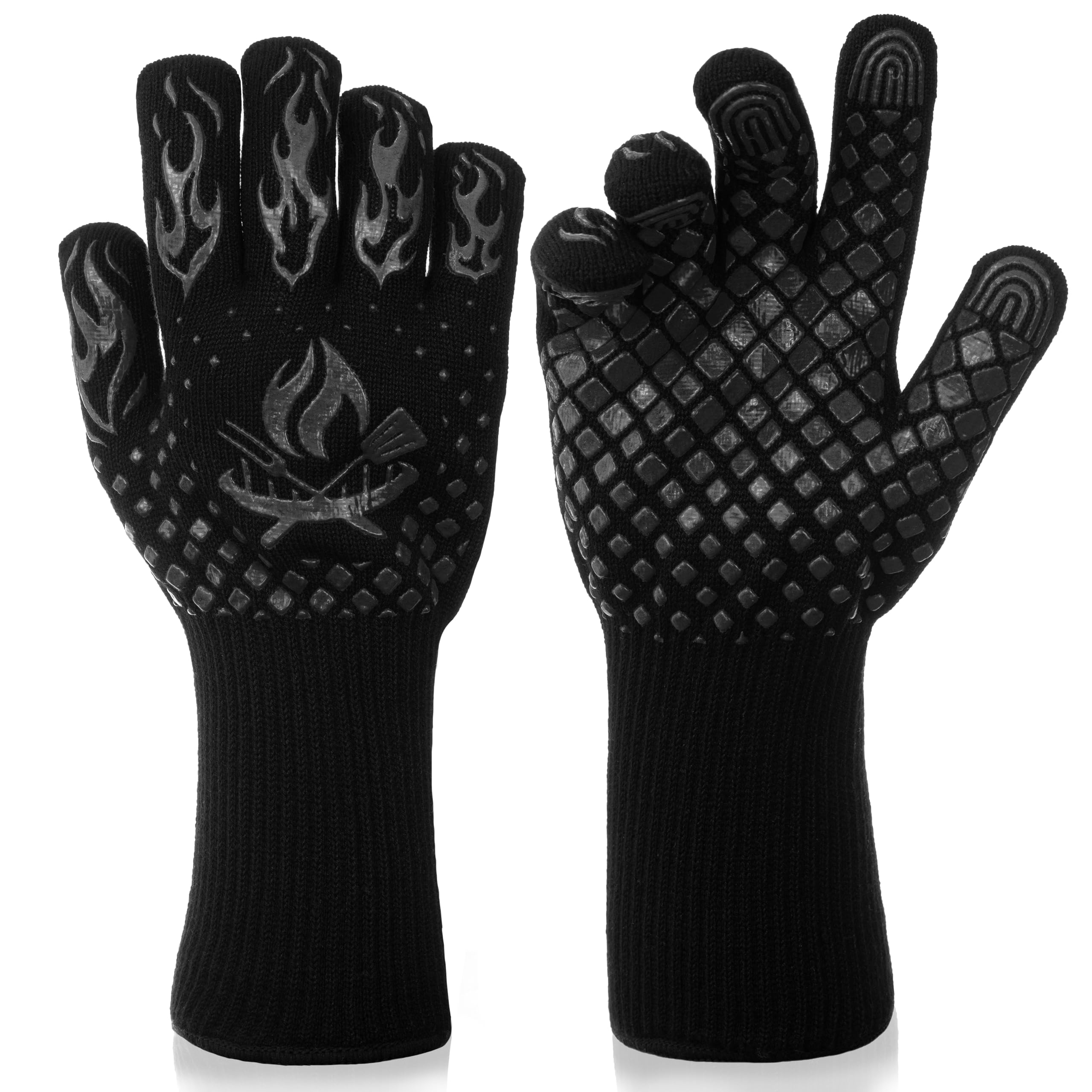 Heat Resistant BBQ Gloves - 1472°F High Temperature Grilling Gloves with Non-Slip Silicone Grip - Perfect for Outdoor Cooking, Barbecue, Oven Use, Baking & Kitchen Safety - Ideal for Grilling, Smoking, Camping & Backyard Parties