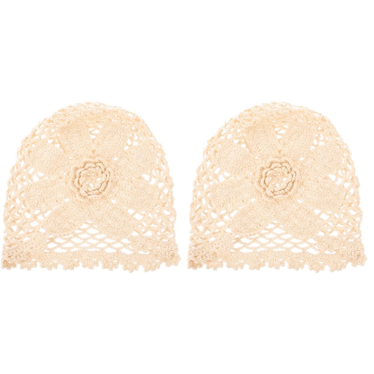 VALICLUD 2 Pack Crochet Bucket Hats - Handmade Knitted Flower Fisherman Cap, Wool Hollow Design in Beige | Perfect for Beach, Summer Outfits & Boho Fashion Accessories
