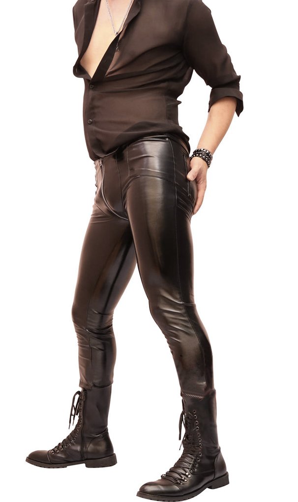 Men's Sexy PVC Zipper Skinny Tight Pants - Faux Leather Stretch Trousers for Nightclub, Party & Halloween Costume | Trendy Clubwear & Fashion Outfit