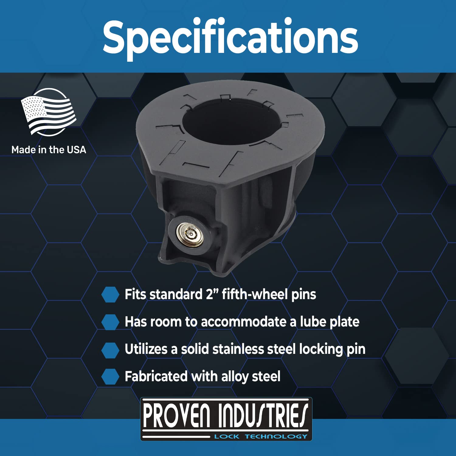 Proven Industries Model PL-5 Fifth-Wheel Kingpin Lock - Heavy-Duty Coupler Lock for Trailers & RVs | Made in USA | Secure Your Vehicle at Campgrounds, Storage Lots & Travel Stops