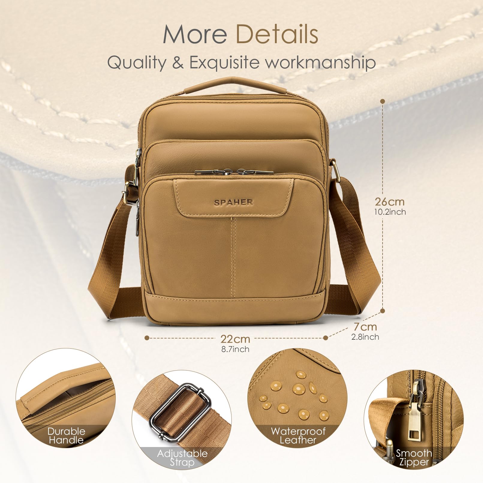 SPAHER Genuine Leather Crossbody Bag for Men - Stylish Messenger Shoulder Bag for Office, School & Travel - Brown - Perfect for Work, Commuting & Daily Use