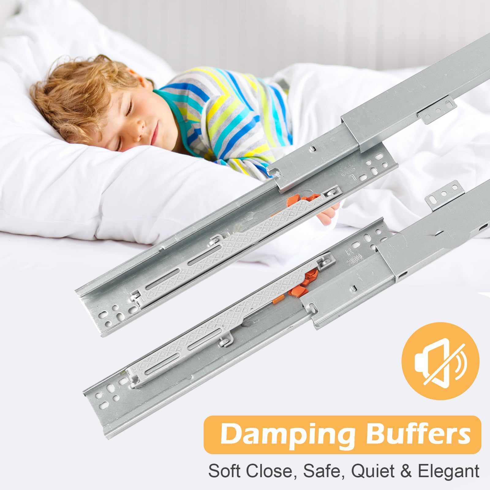 Undermount Drawer Slides - Soft Close Full Extension Bottom Mount Pull Out Shelf Sliders for Kitchen Cabinets Without Side Panels | Perfect for DIY Cabinet Upgrades & Home Organization