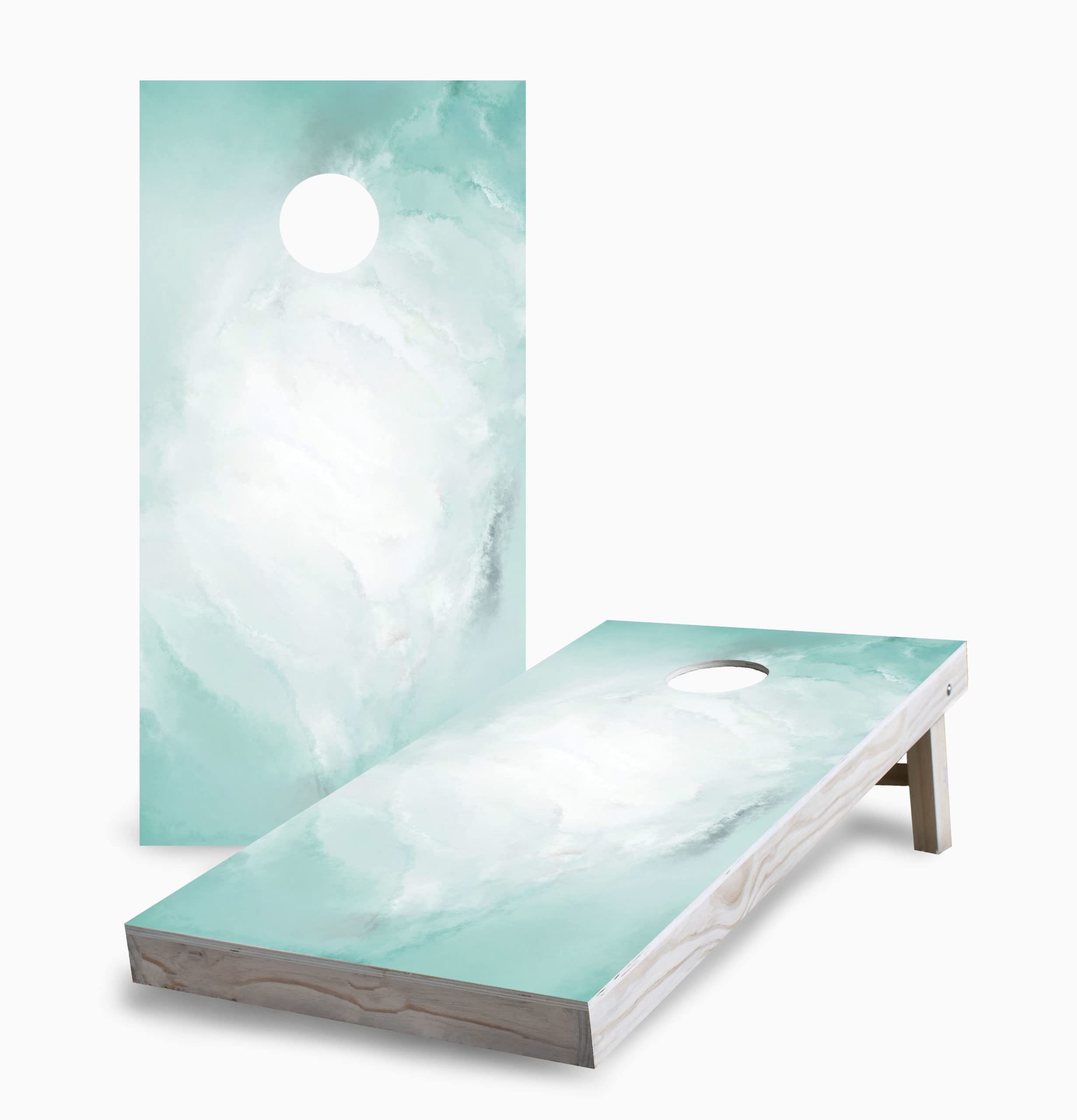 Skip's Garage Turquoise Watercolor Cornhole Game Set - 2 Boards & 8 Bean Bags - Premium Outdoor Lawn Game for Backyard Parties, Tailgating, and Beach Fun