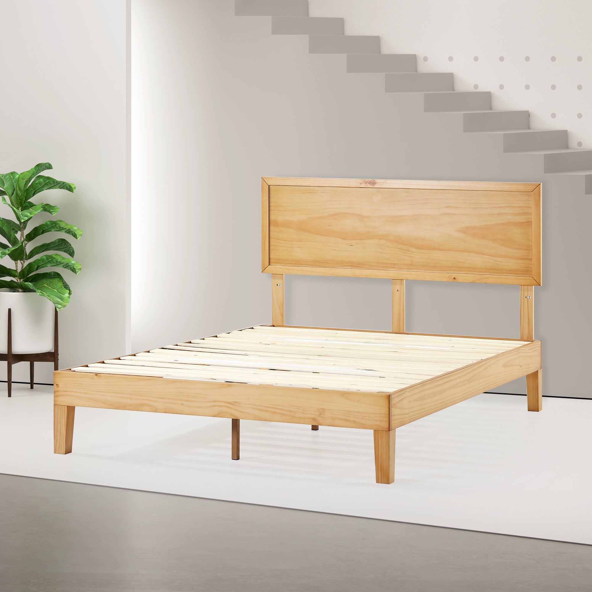 Zinus Beckham Solid Wood Platform Bed Frame with Headboard - Queen Size, Modern Minimalist Bedroom Furniture for Home & Guest Room