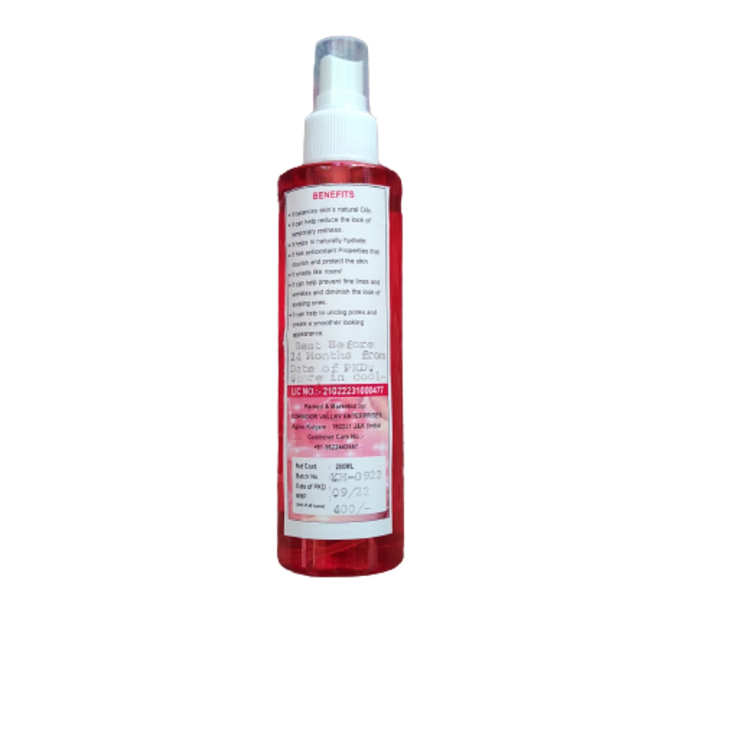 Kohinoor Hub 100% Pure & Natural Rose Water for Skin, Face & Hair Care - Steam Distilled Kannauj Gulab Jal - 200ml Bottle with Pump (Pack of 1) - Hydrating Toner, Makeup Remover & Hair Mist for Daily Beauty Routine