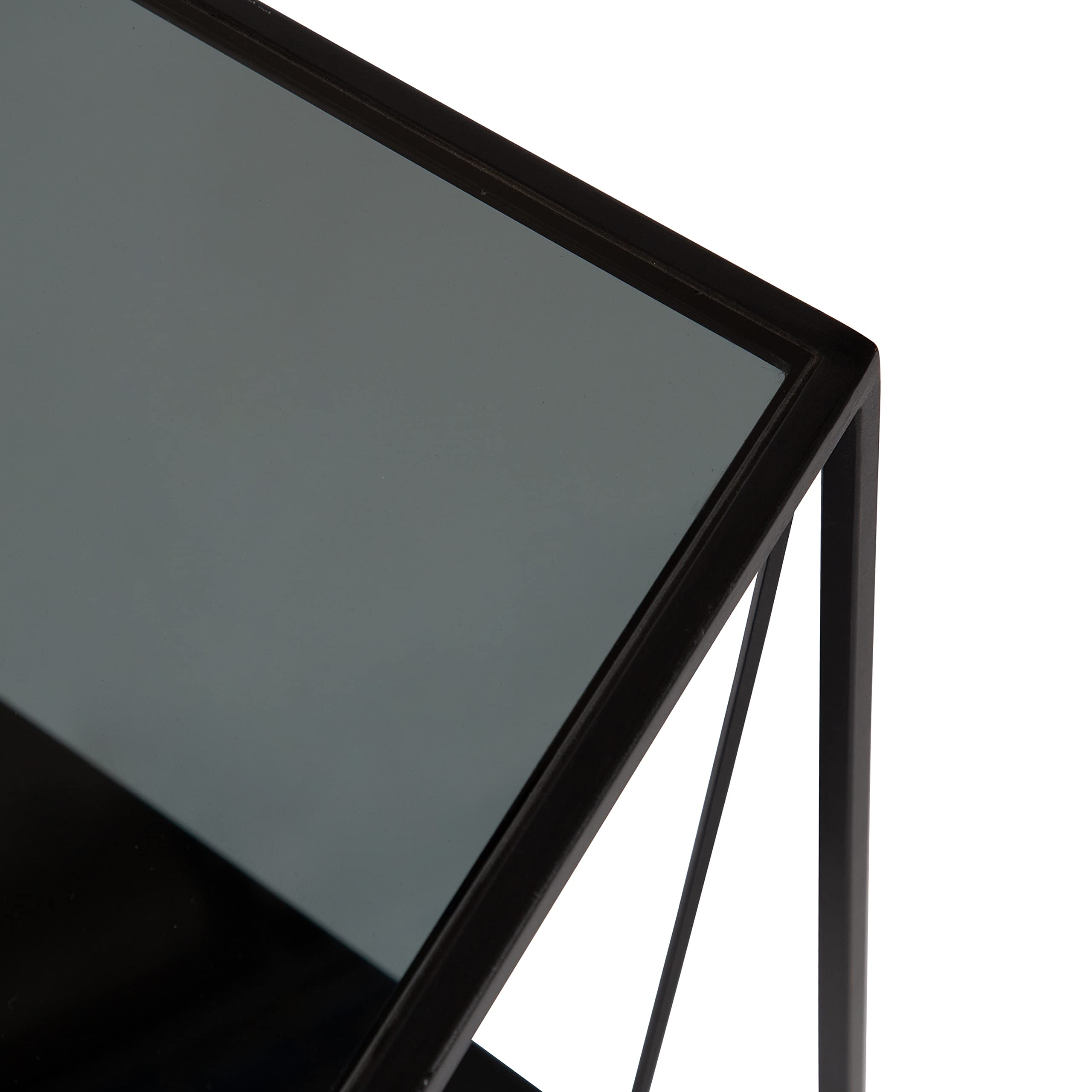 Kate & Laurel Knight Modern Square Glass Side Table - 12x12x24 Inches, Black Two-Tier Nightstand with Storage Shelf | Bedroom End Table, Living Room Accent Table, Dorm Decor