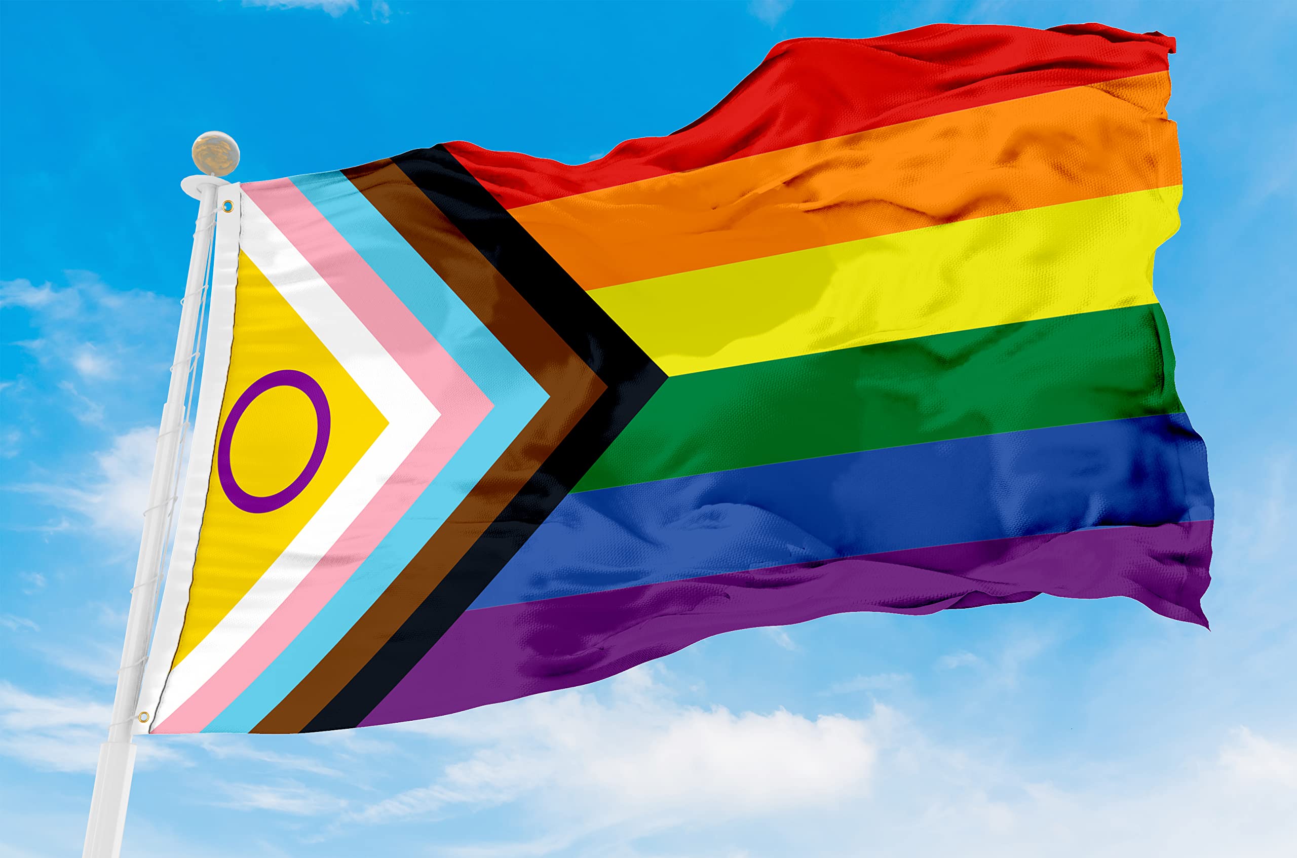AGAS 6' x 10' Ft Intersex Pride Flag - Vibrant Nylon LGBTQ+ Flag with 6 Stripes, Fade-Resistant & Durable Canvas Header, 2 Metal Grommets - Perfect for Pride Parades, Home Decoration & LGBTQ Events