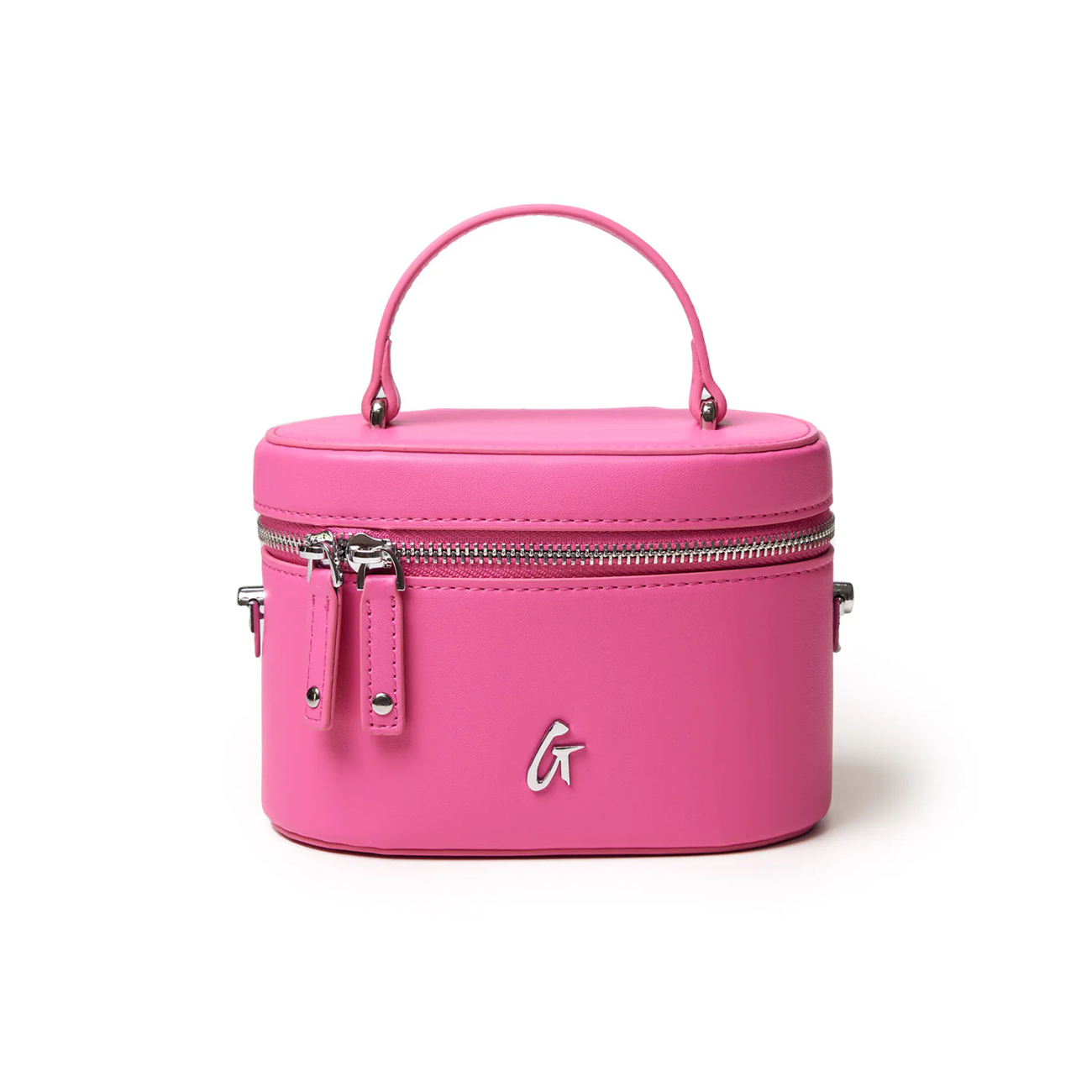 Mini Smooth Silver Vanity Bag in Hot Pink - Stylish Cosmetic Pouch for Travel, Parties & Everyday Use