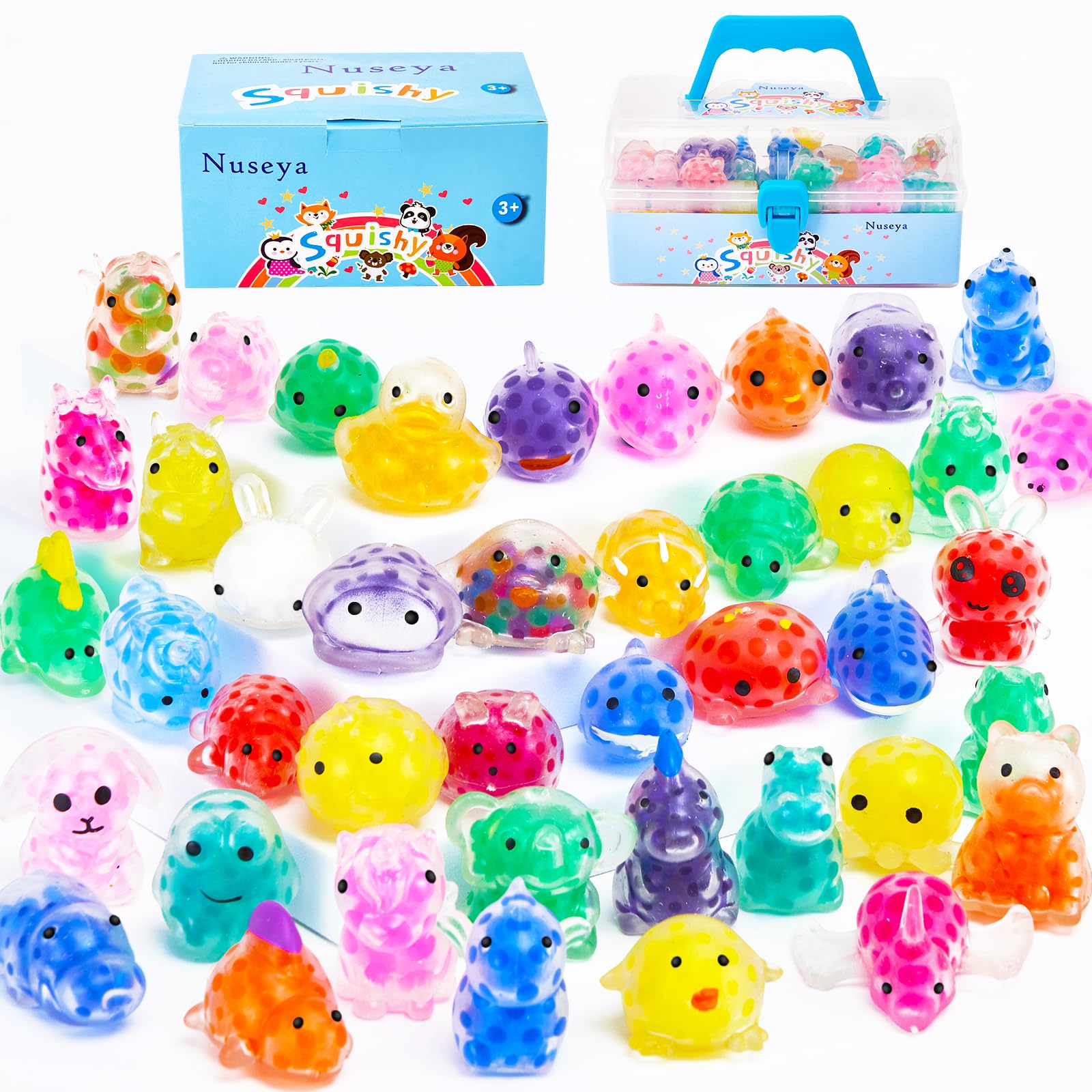 Nuseya 42-Piece Squishy Toys Set - Kawaii Mochi Squishy Fidget Toys, Stress Relief Sensory Toys for Kids with Storage Box, Unique Animal Shapes - Perfect for Birthday Gifts, Party Favors & Anxiety Relief